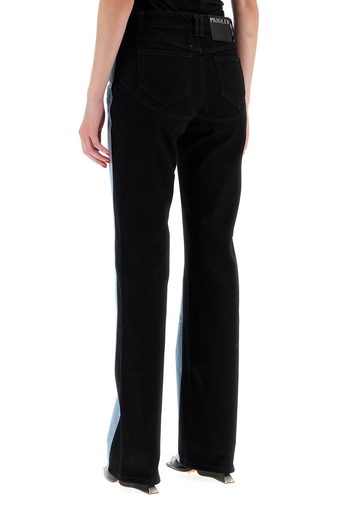 Shop Mugler Bicolor Straight Leg Jeans With Two In Tokyo Blue Black (blue)