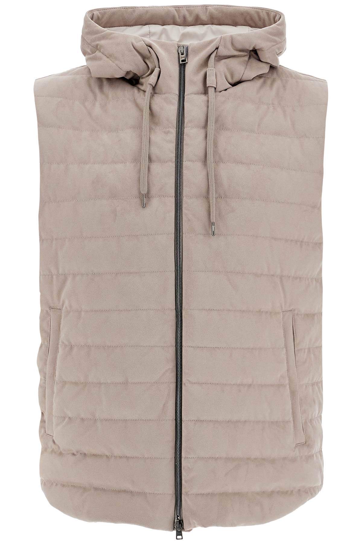 Sleeveless Down Jacket In Dove Gray Polyester With Quilted Hood