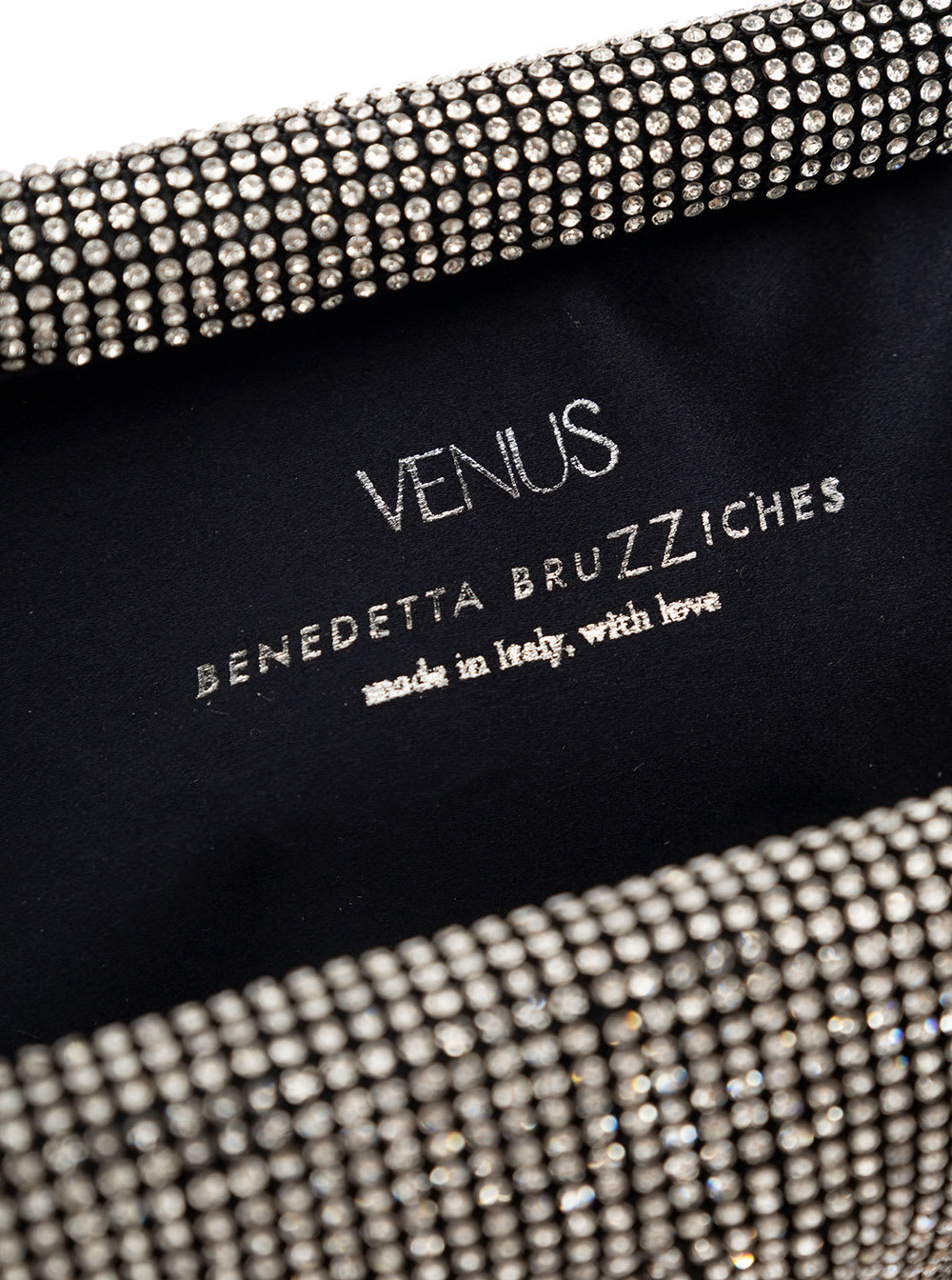 Shop Benedetta Bruzziches Venus La Grande Silver-colored Clutch Bag In Fabric With Allover Crystals Woman In Metallic