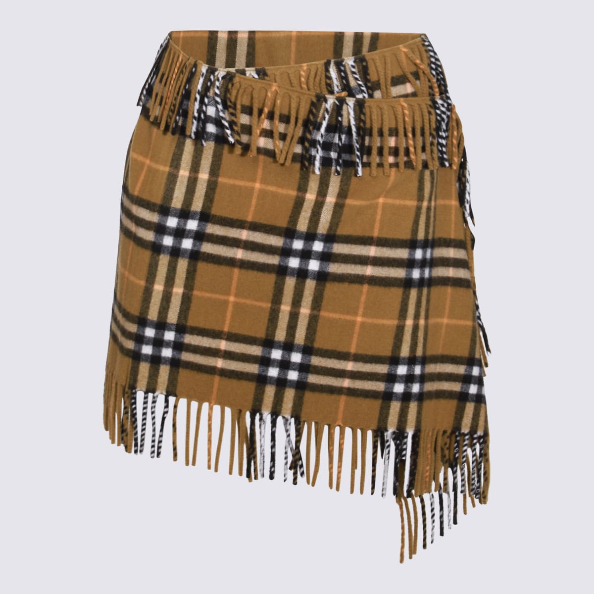 Shop Burberry Beige Wool Skirt In Oxide Ip Check