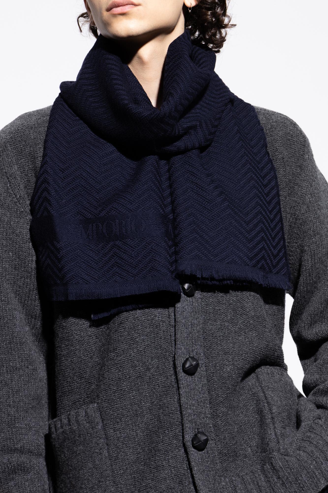 Emporio Armani Wool Scarf With Chevron Motif In Blue