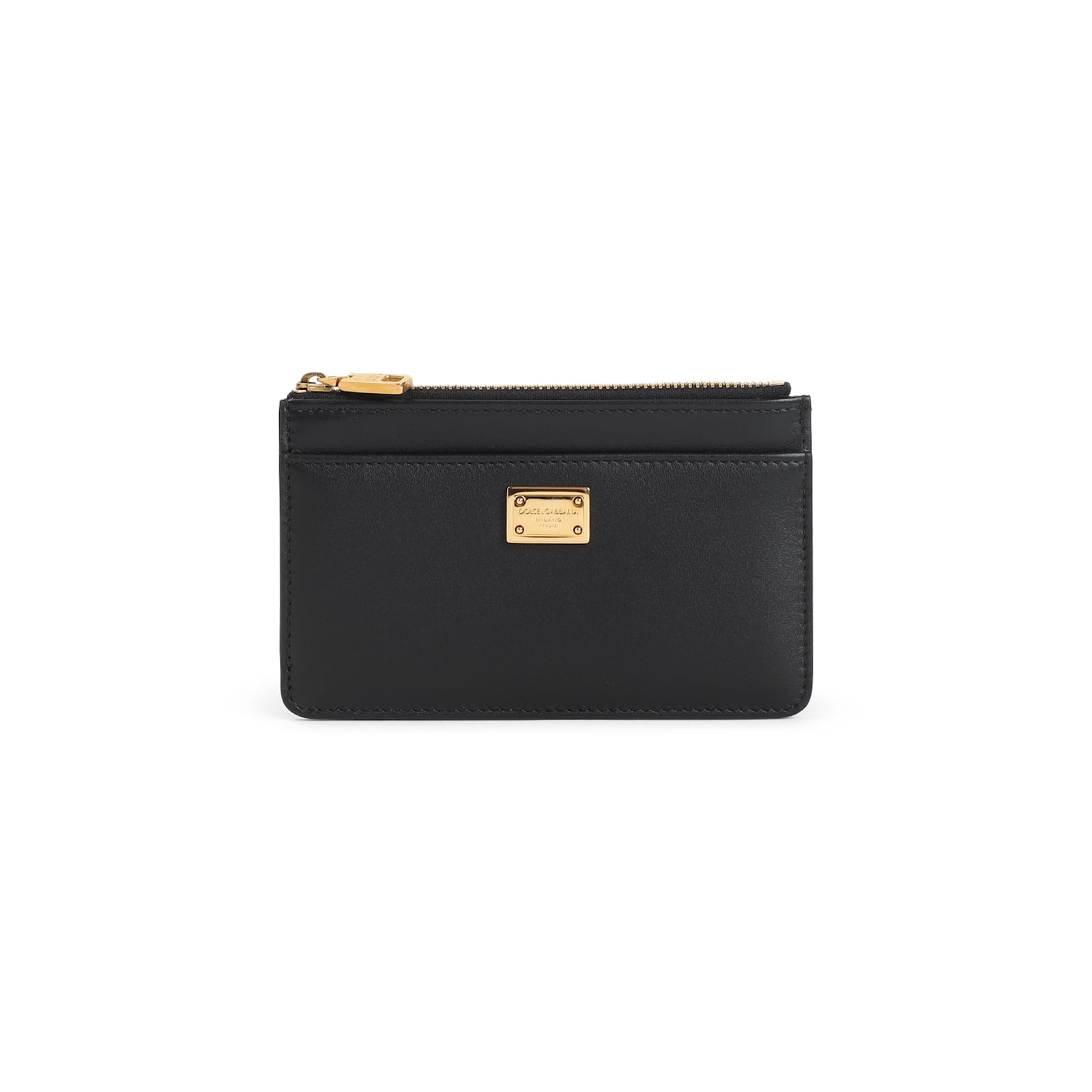 Dolce & Gabbana Zip-closure Calf Leather Wallet With Gold-tone Hardware In Black