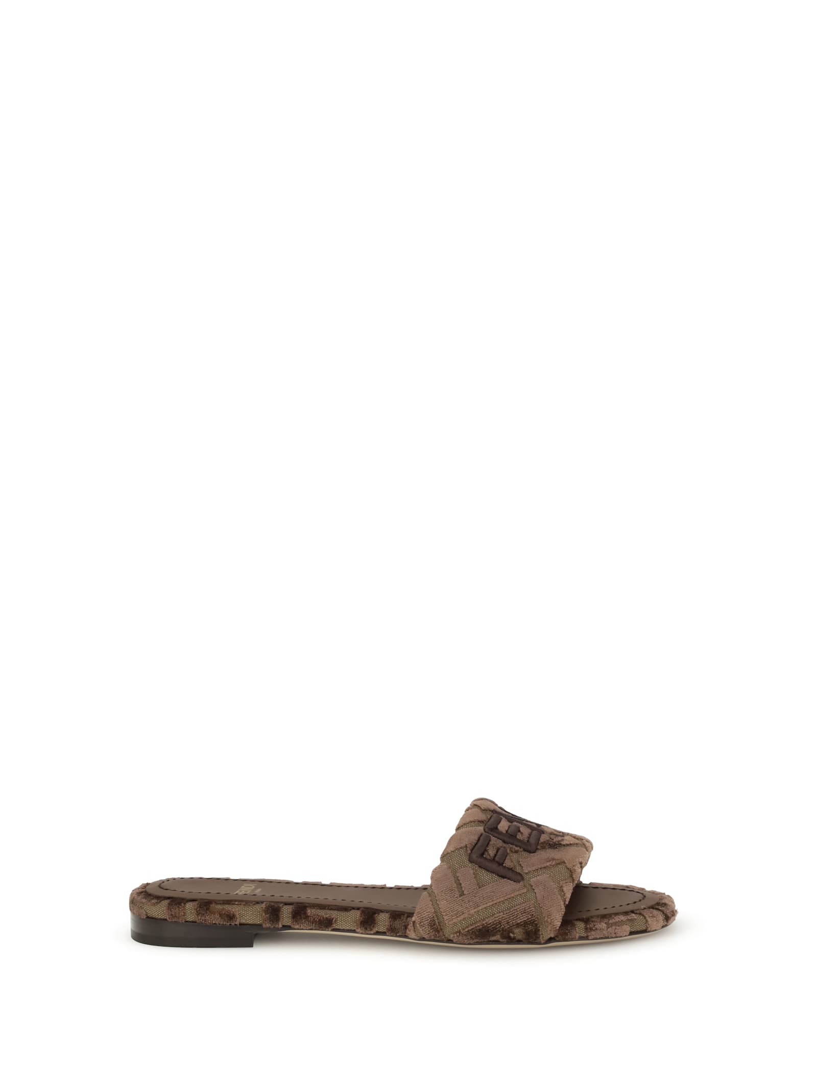 Fendi Sunshine Logo-embroidered Velvet Flat Sandals In Brown