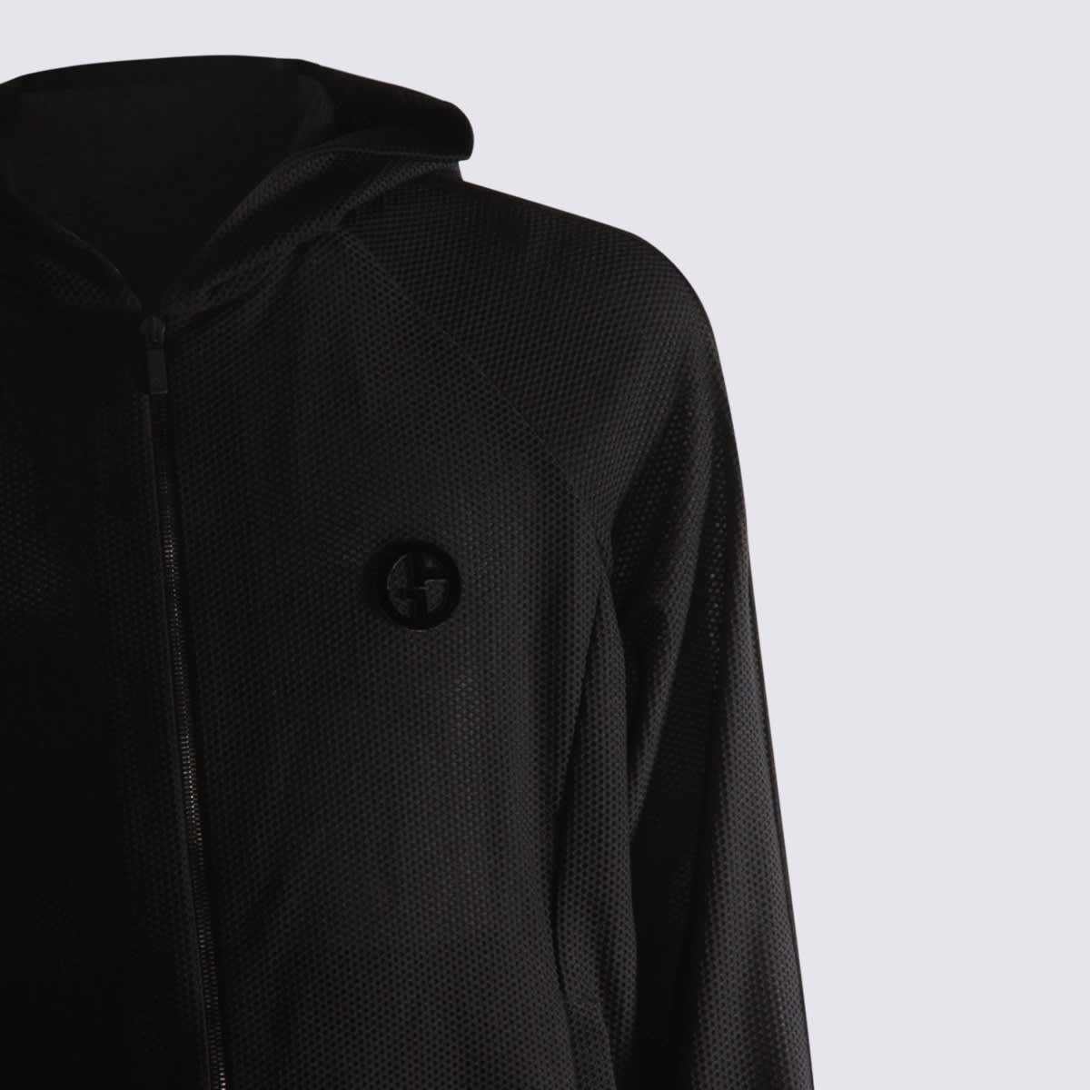 Giorgio Armani Hooded Mesh Texture Elastic Cuffs Jacket In Black