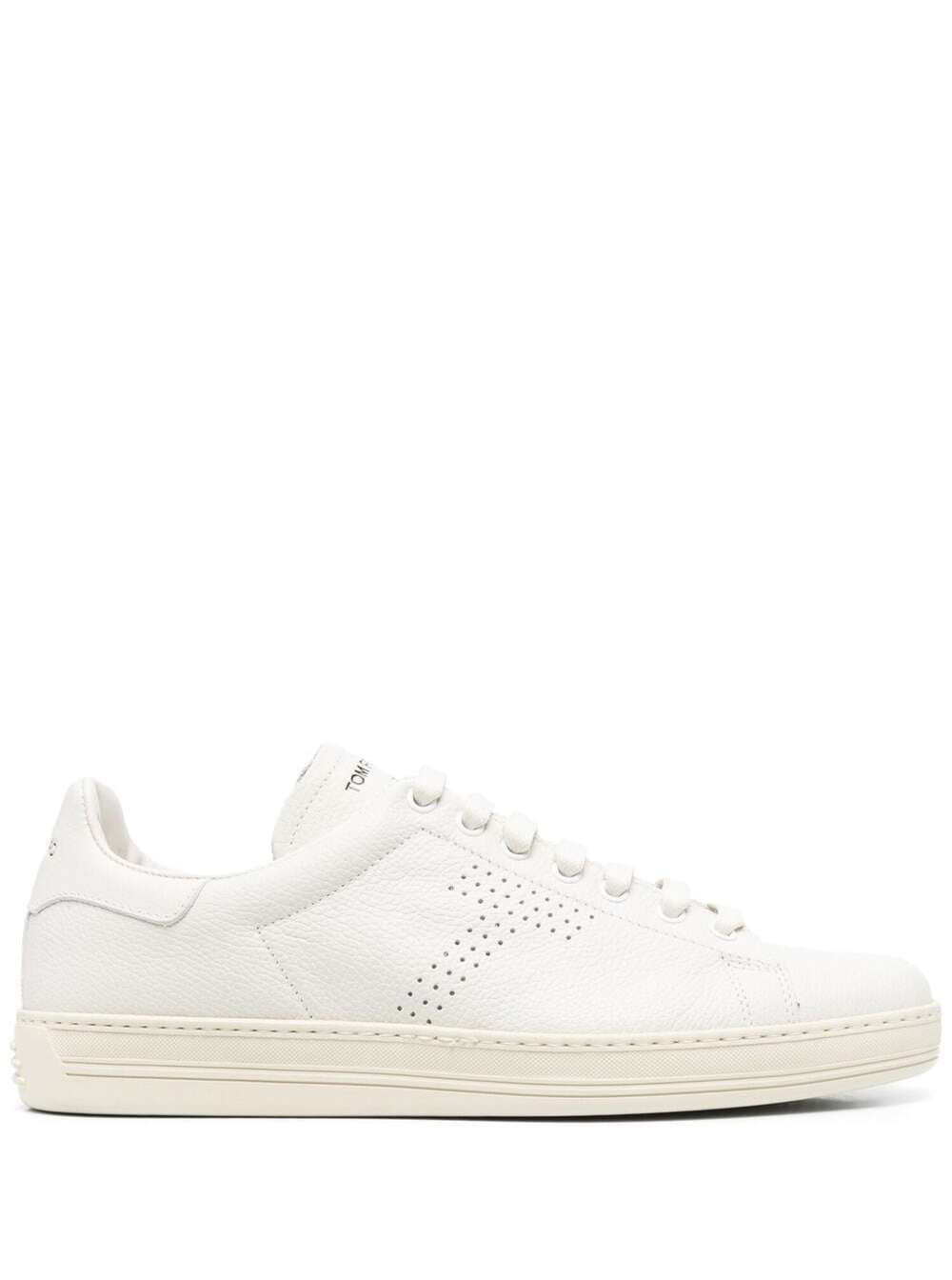 Shop Tom Ford Warwick White Low-top Sneakers With Perforated T And Embossed Logo On Heel Tab In Leather Man