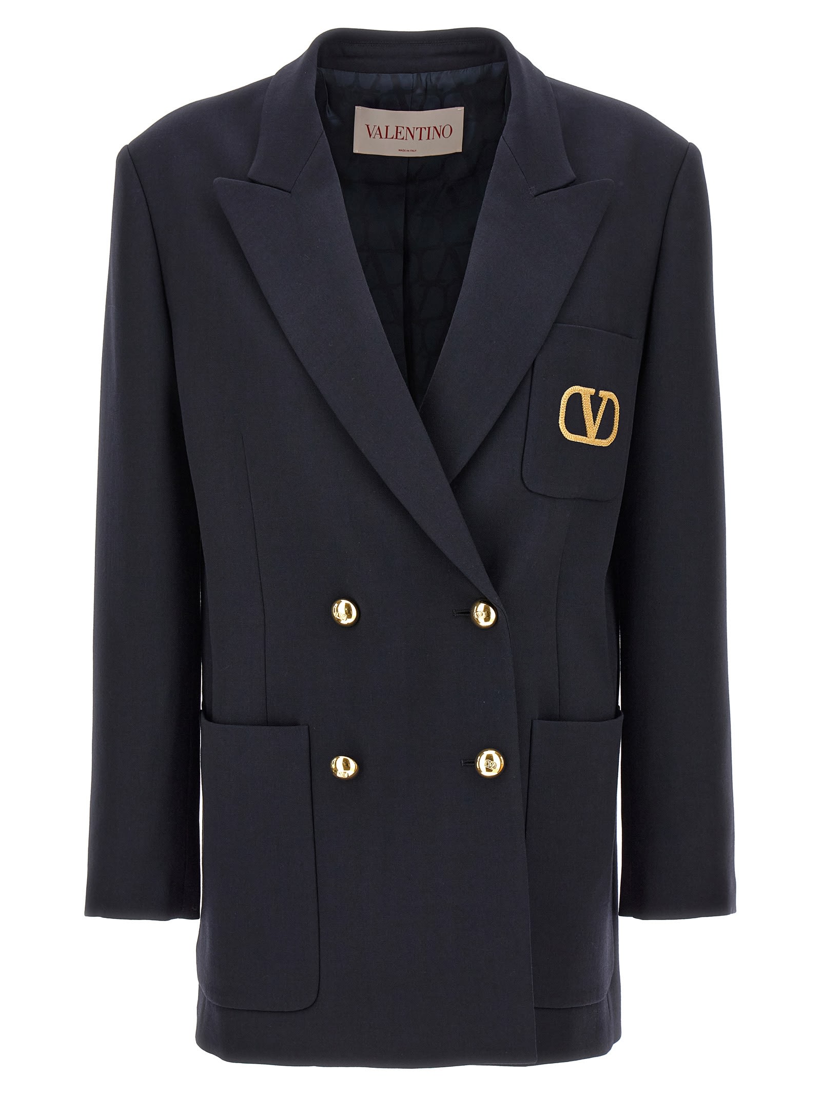 Shop Valentino Double-breasted Blazer In Blue