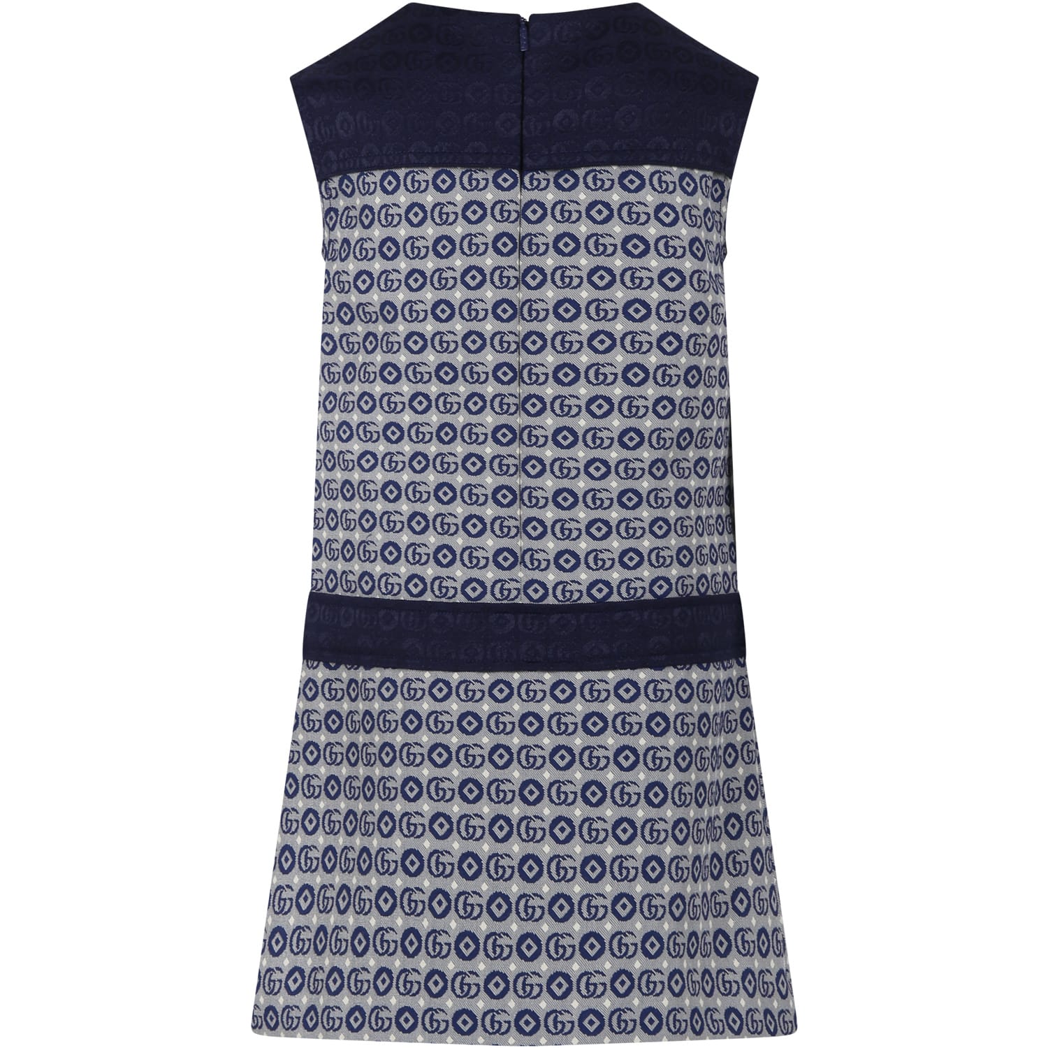 Shop Gucci Blue Dress For Girl With Geometric Pattern And Double G