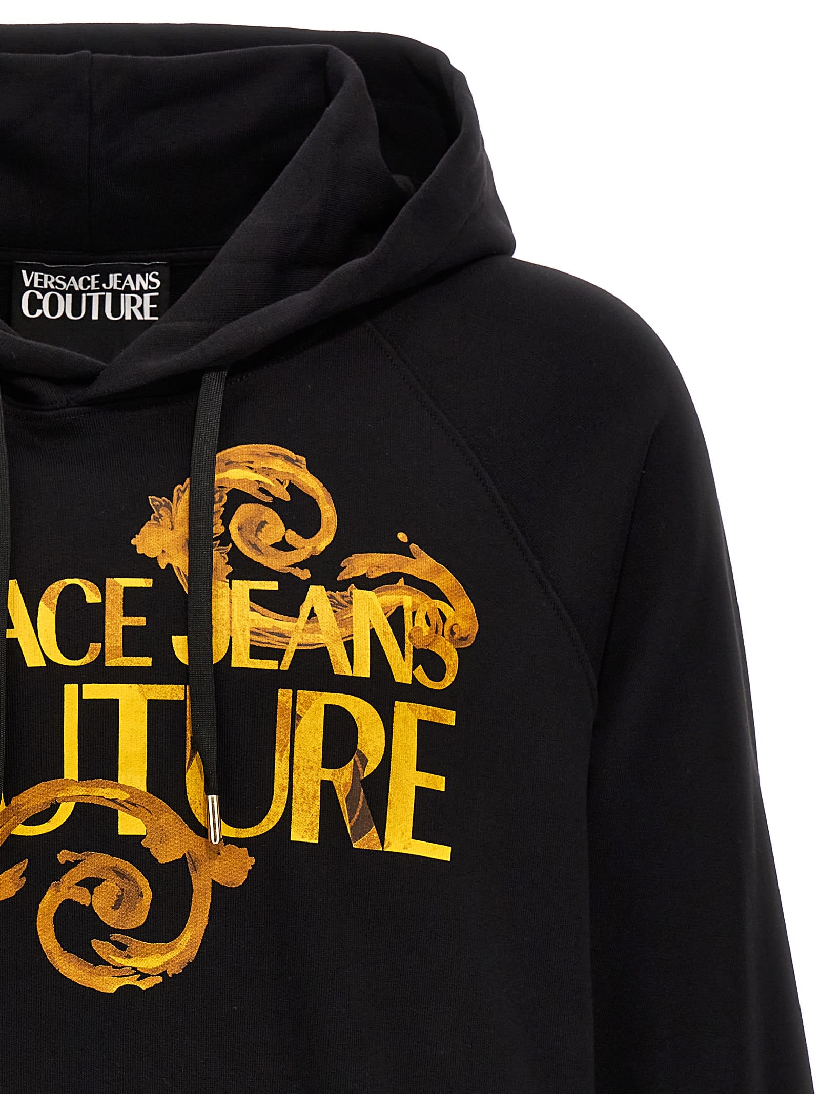 Shop Versace Jeans Couture Logo Baroque Hoodie In Black