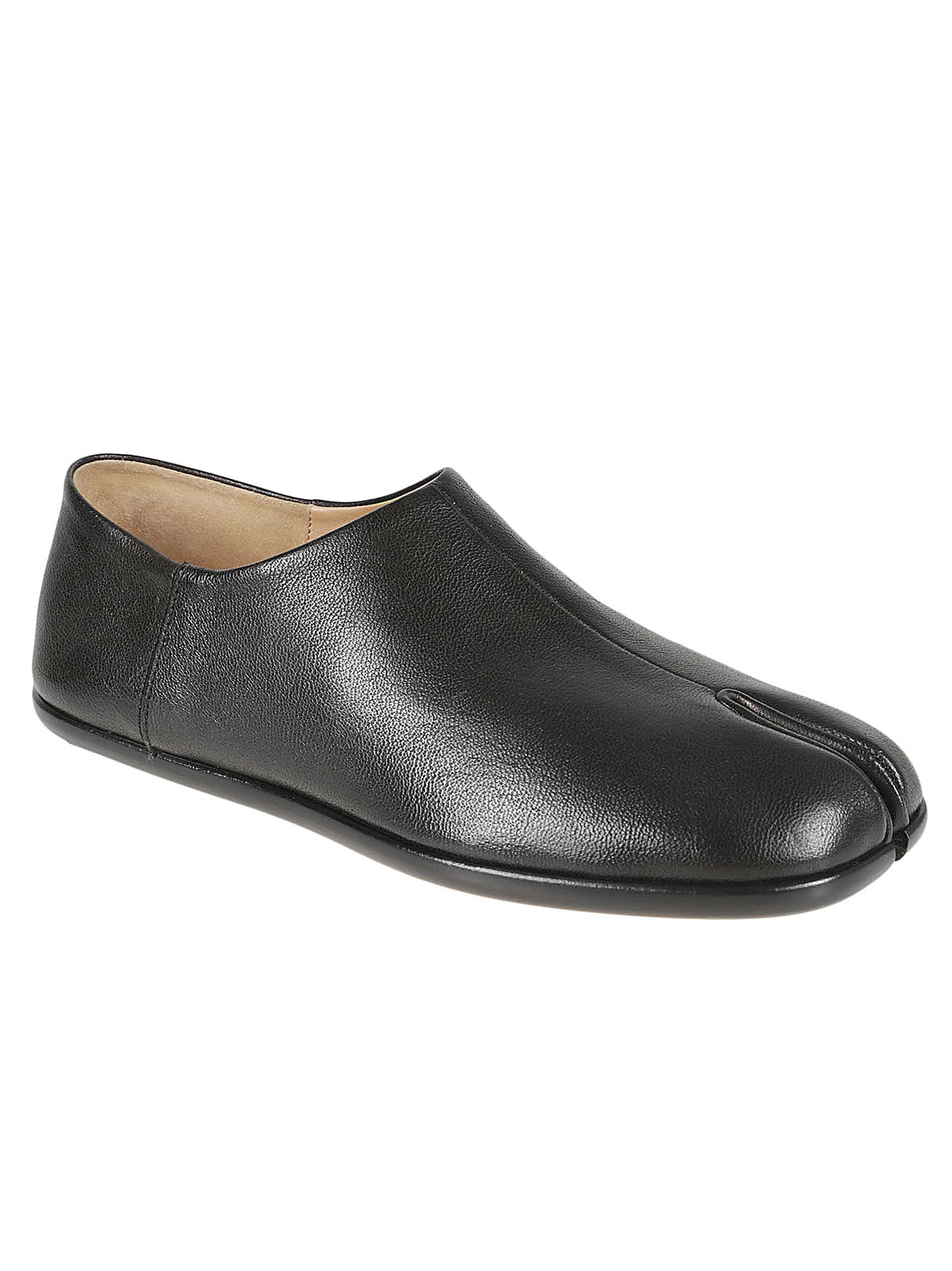Maison Margiela Beige Leather Slip-on With Tabi Cut And Leather Sole For Men In Black