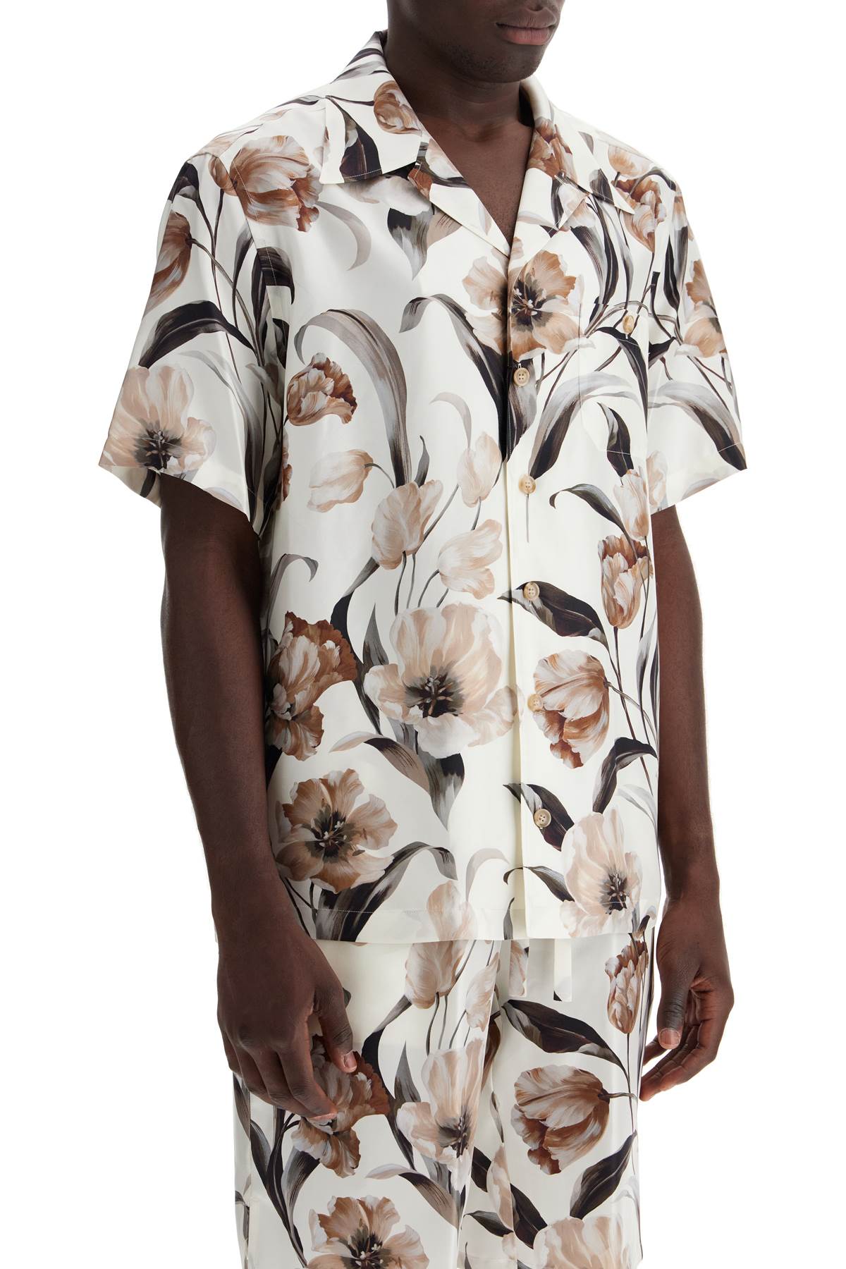 Shop Dolce & Gabbana Silk Tulip Print Hawaiian Shirt Set In White/brown