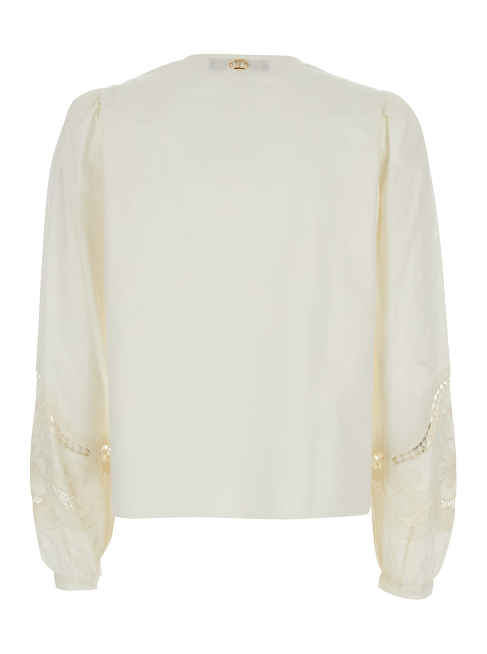 Twinset White Blouse With V Neck And All-over Embroidery In Fabric Woman In White