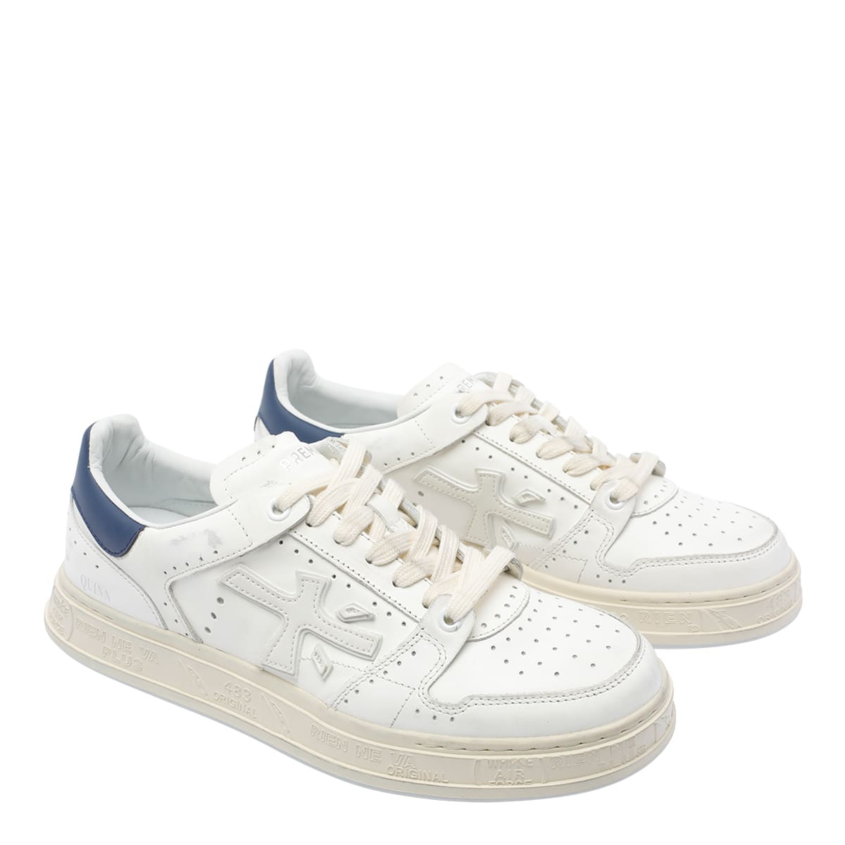 Premiata Low Top Leather Sneakers With Contrast Heel Tab In White