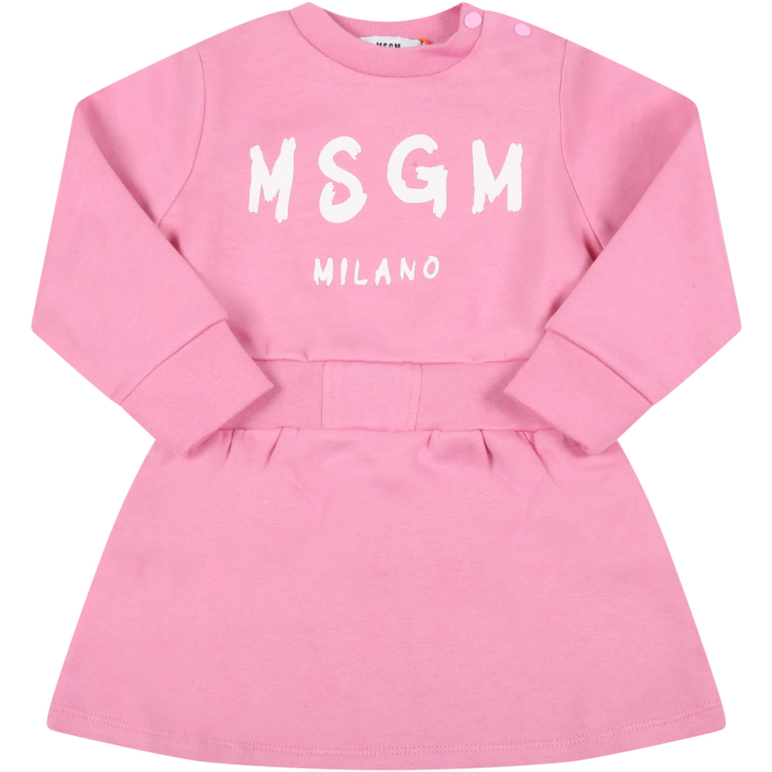 MSGM Pink Dress For Baby Girl With White Logo