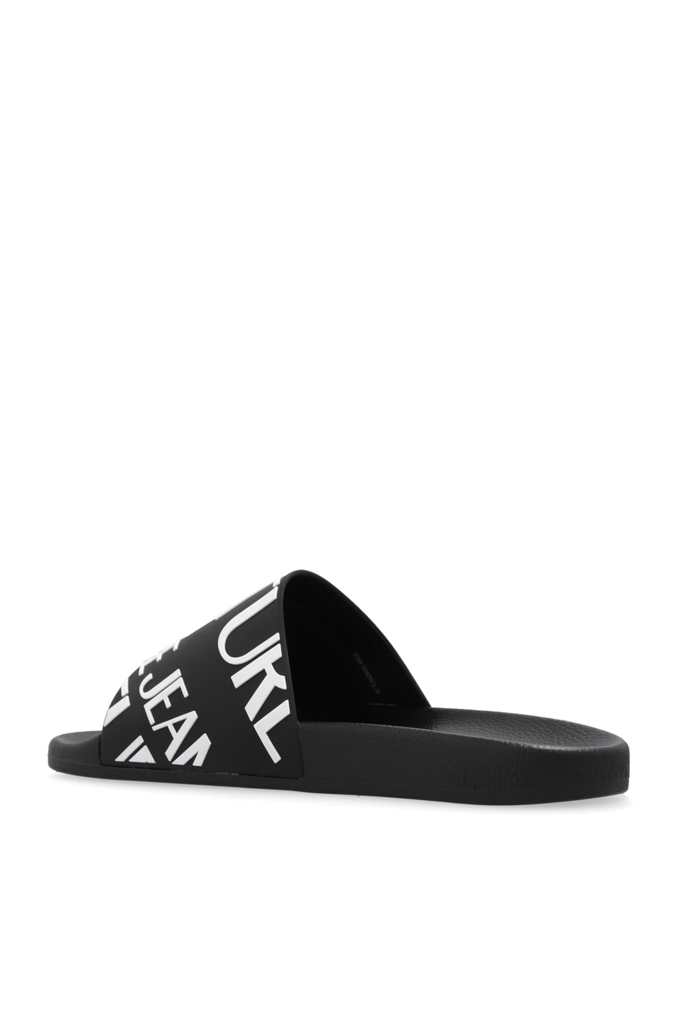 Shop Versace Jeans Couture Slides With Logo In Black