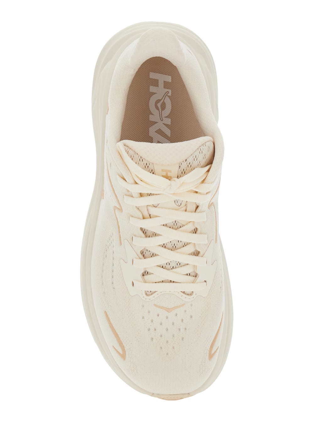 Hoka Clifton 10 White Low Top Sneakers With Oversize Sole And Logo Lettering On The Side In Tehc Fabric U In Beige