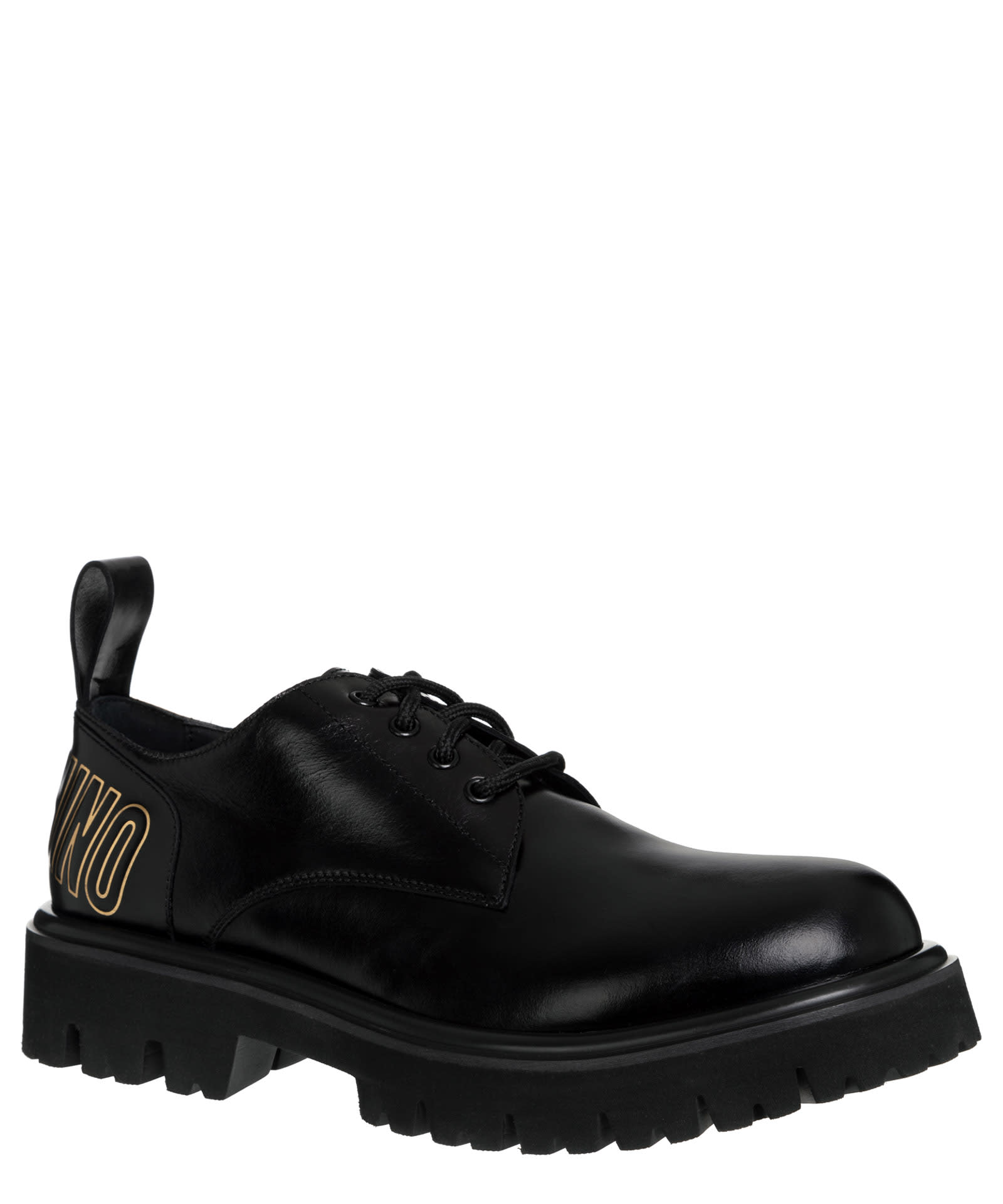 Shop Moschino Leather Derby Shoes In Nero
