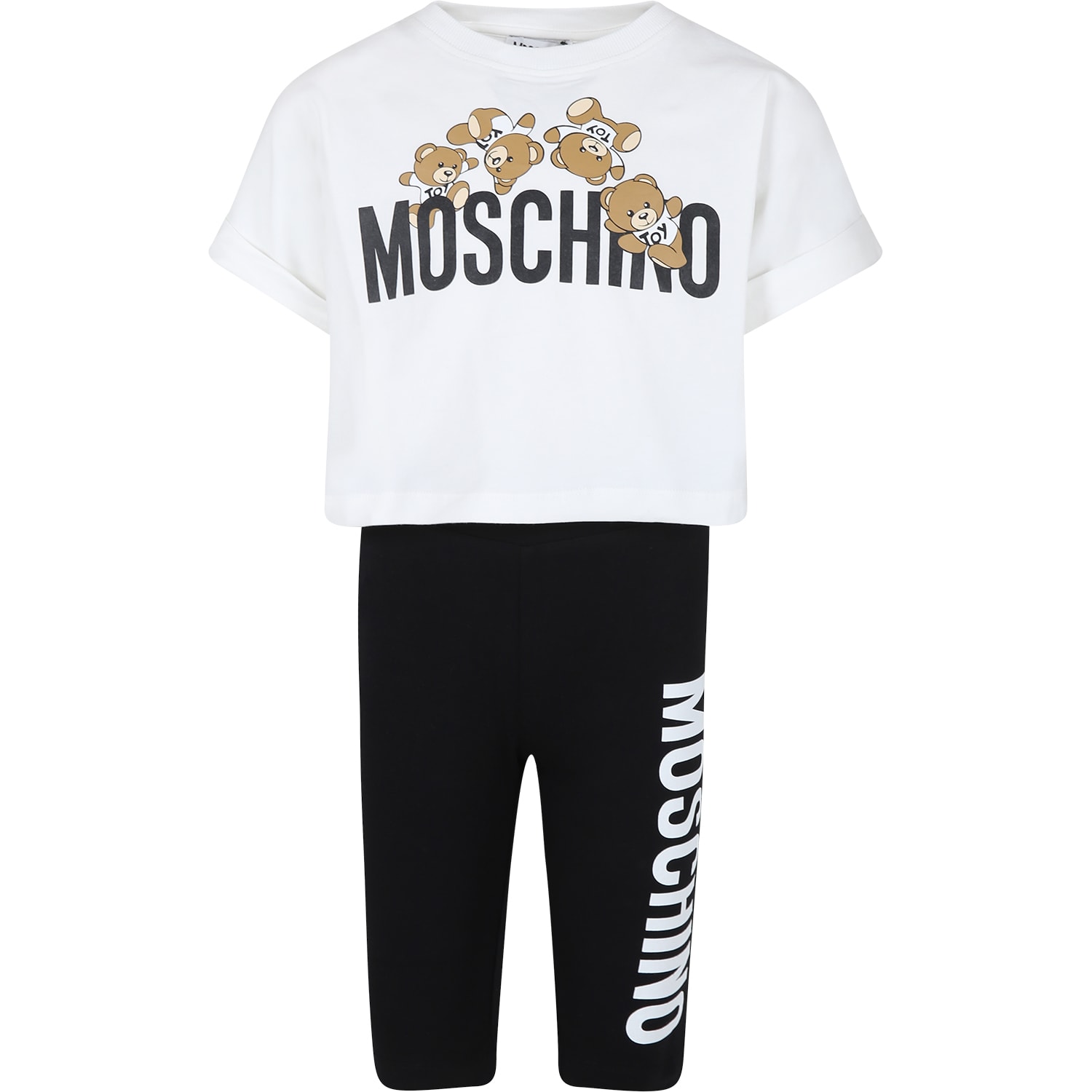 Shop Moschino White Suit For Girl With Teddy Bear And Logo