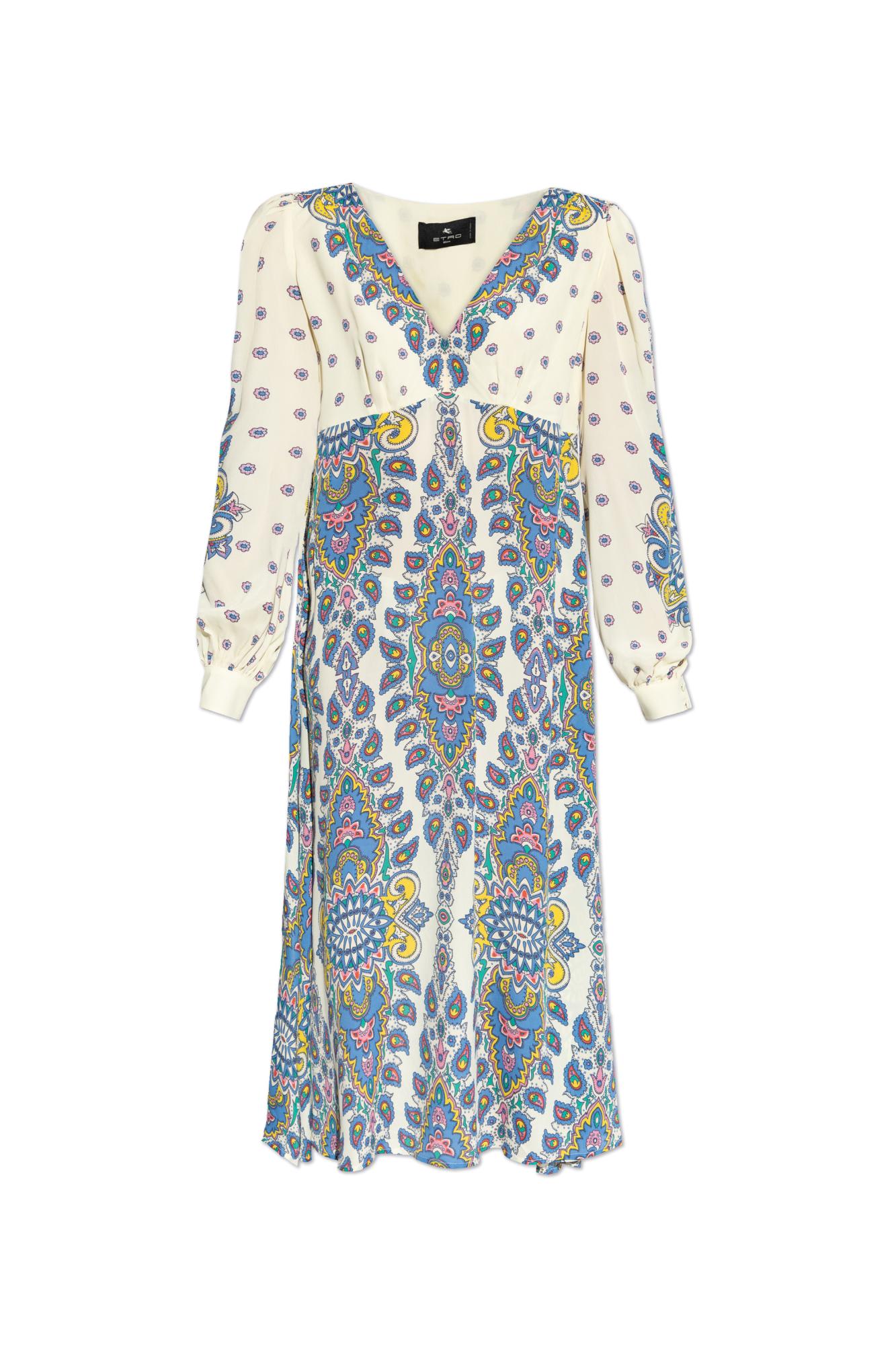 Etro Paisley Print V-neck Midi Dress In Multicolor