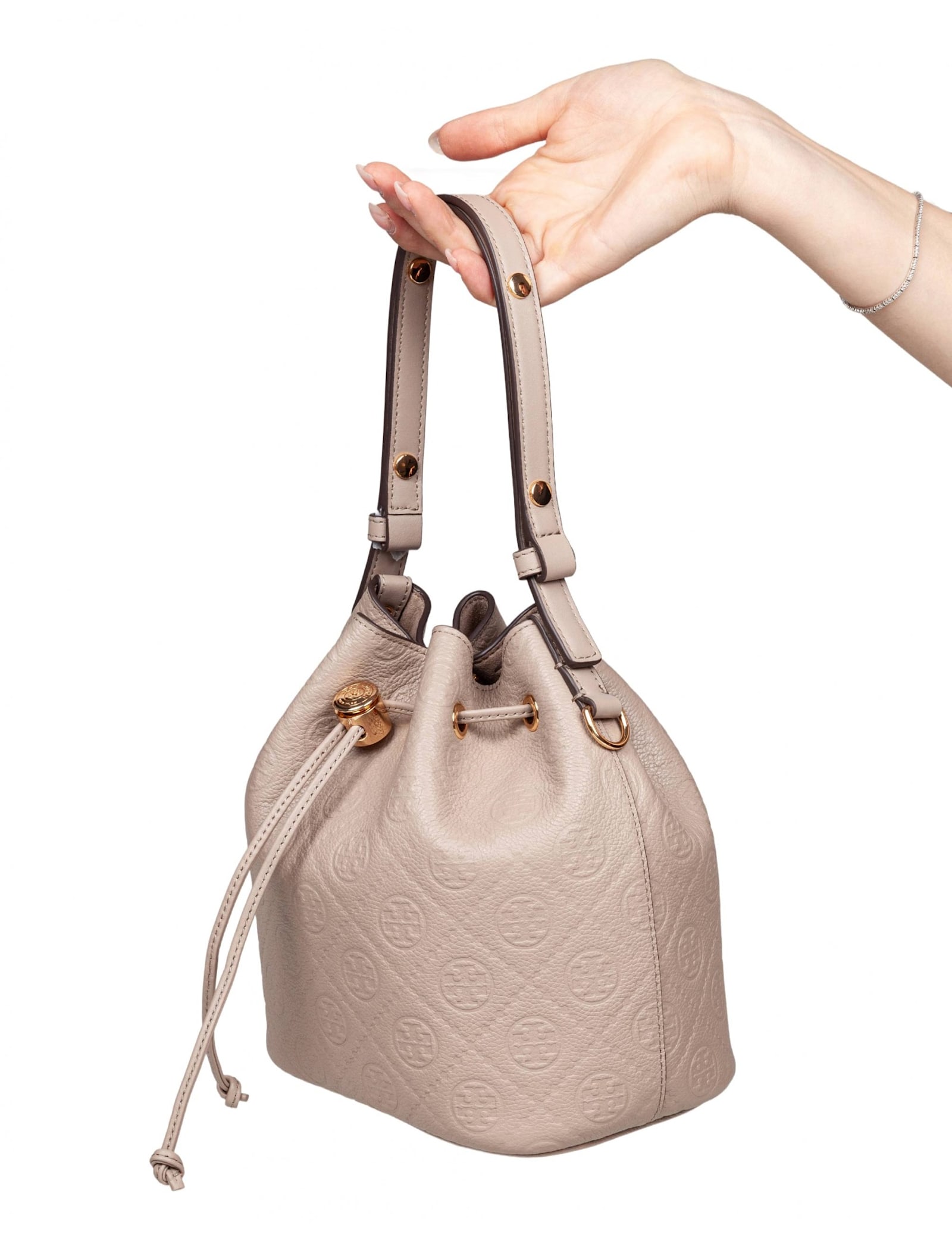 Tory Burch Monogram Leather Bucket Bag Clay Color In Brown