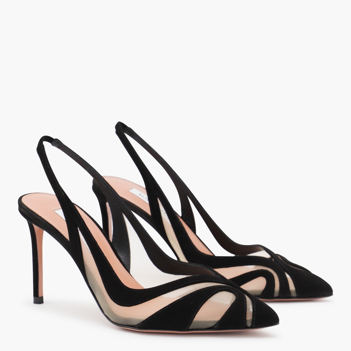 Aquazzura Black Leather Lune Sling 85 Pumps In Black