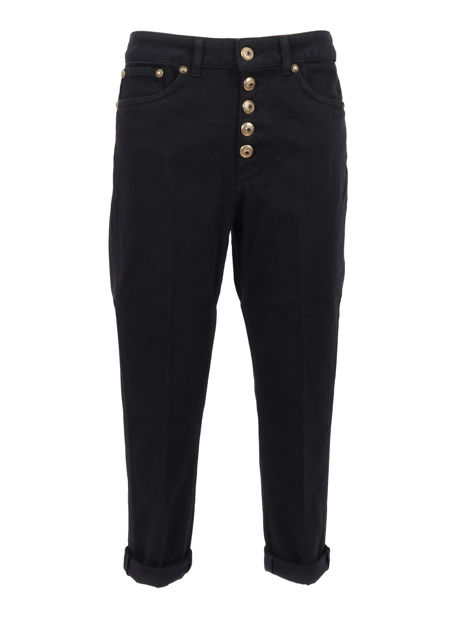 Dondup High-waisted Tailored Pants With Button-up Front And Rolled Cuffs In Black