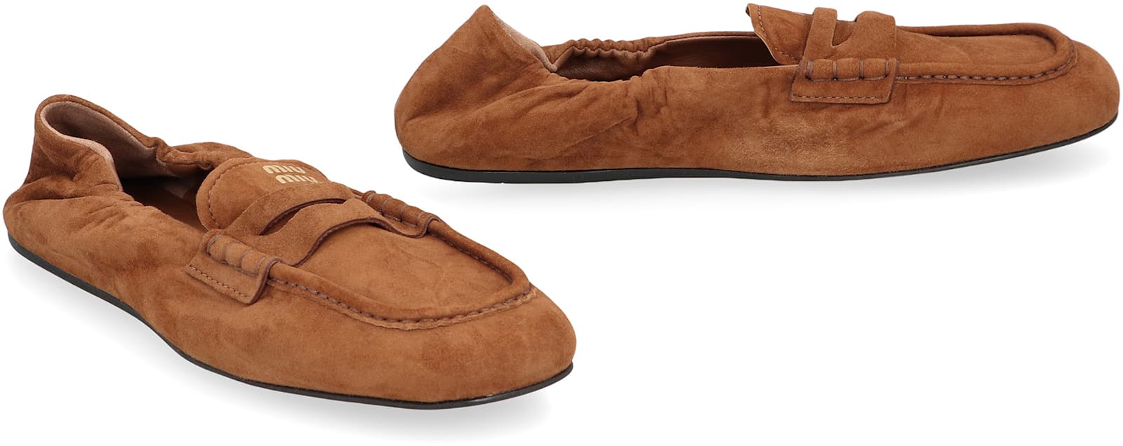 Miu Miu Women Ruches Leather Loafers With Lettering Logo In Multi