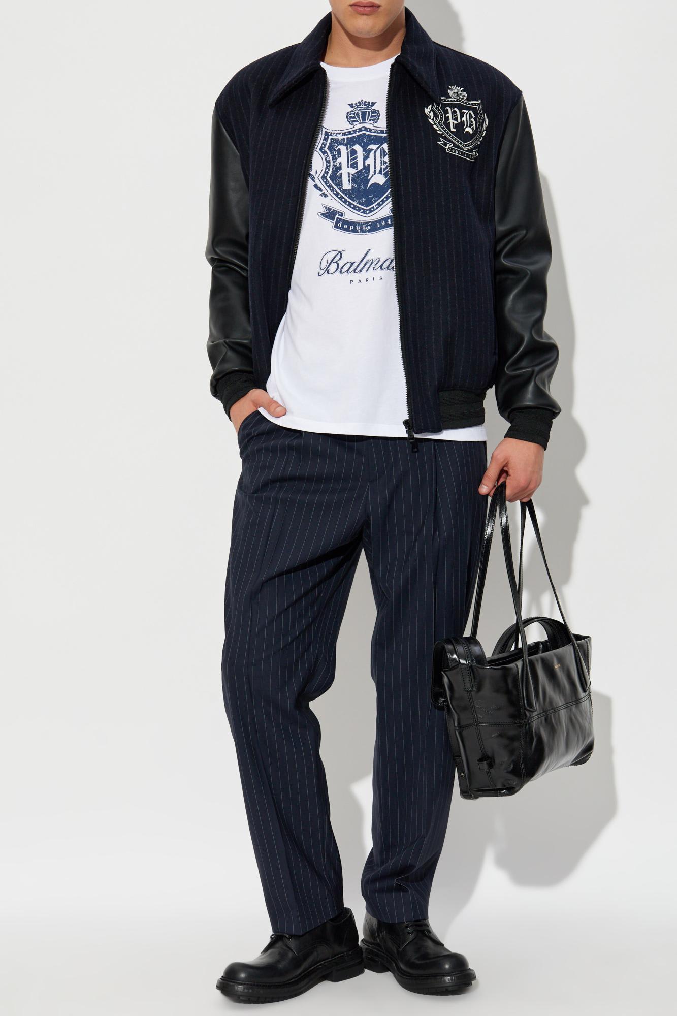 Balmain Short-sleeved T-shirt With College Emblem Print In White