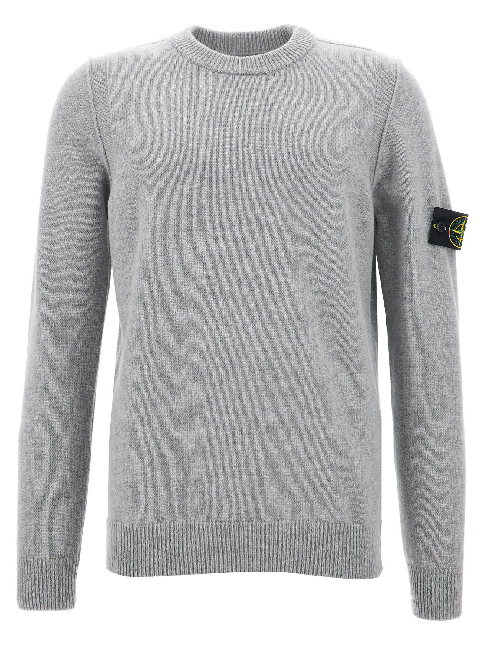 Stone Island Lightweight Wool Crew Neck Sweater With Raglan Sleeves Clothing In Gray