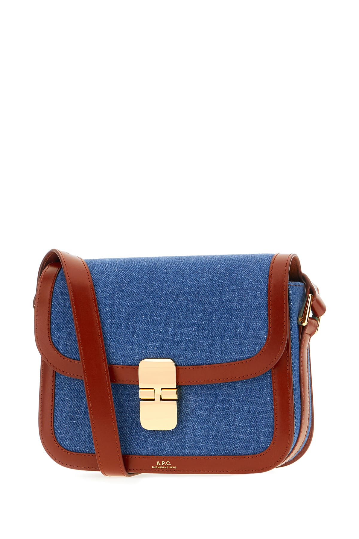 Shop Apc Denim And Leather Small Grace Crossbody Bag In Noisette