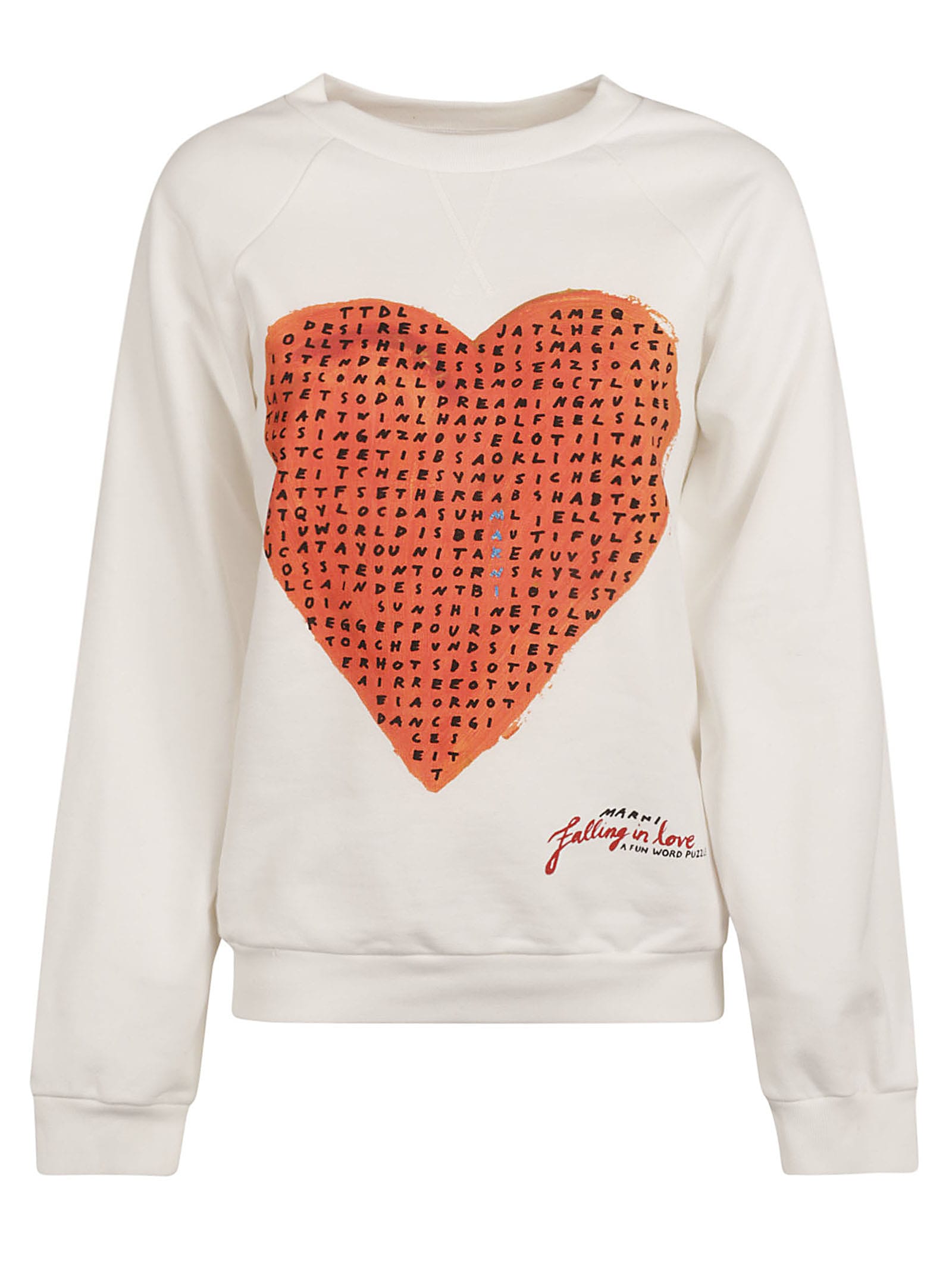 Shop Marni Crossword Heart Loopback Sweatshirt In Natural