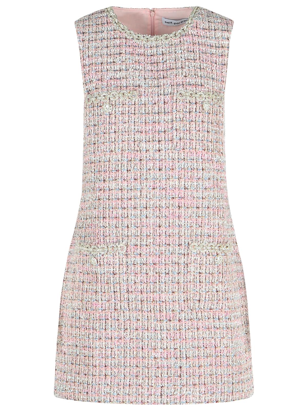 Self-portrait Textured Sleeveless Dress With Fitted Silhouette In Pink