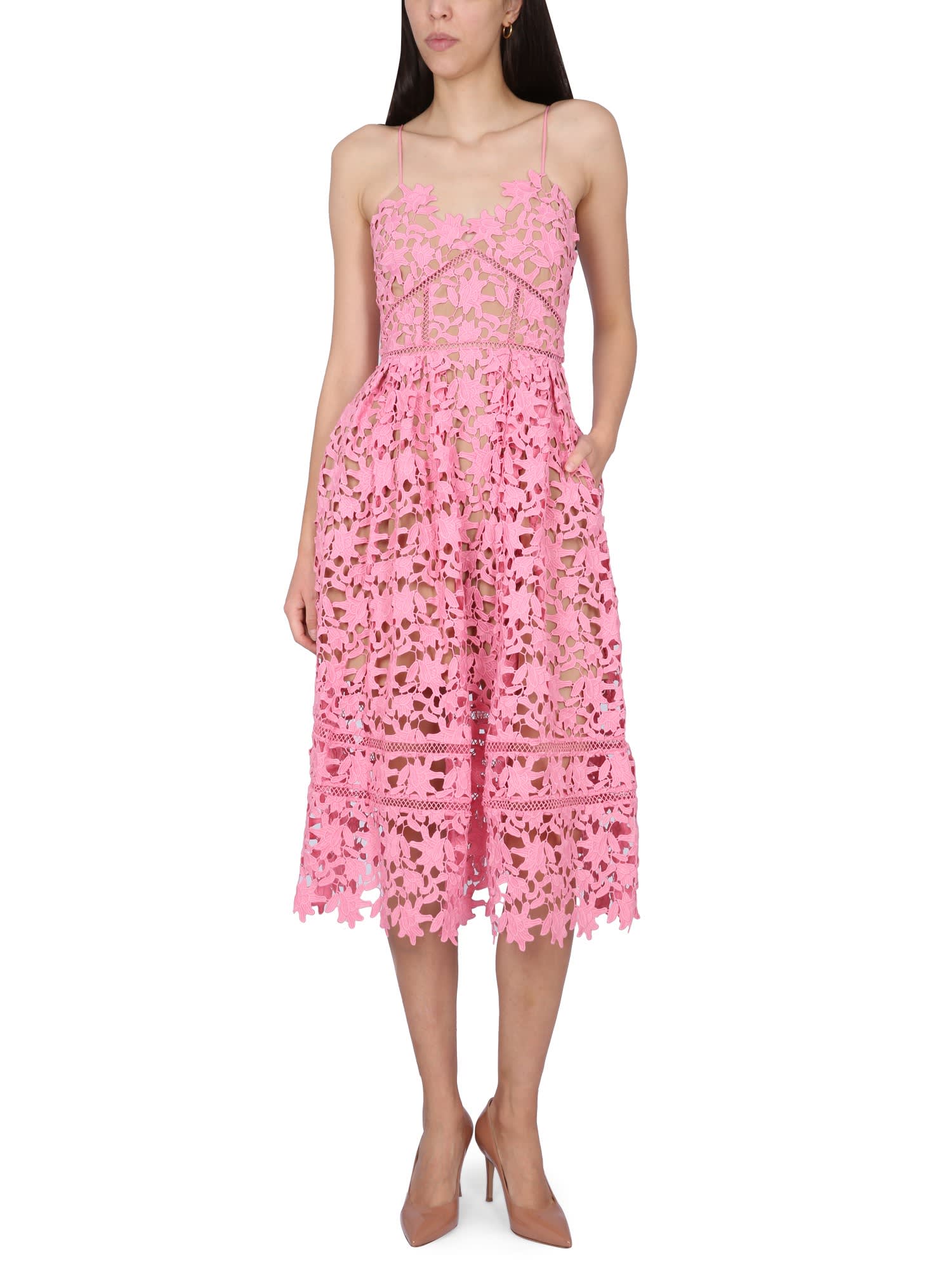 Self-portrait Pink Azalea Lace Midi Dress | ModeSens