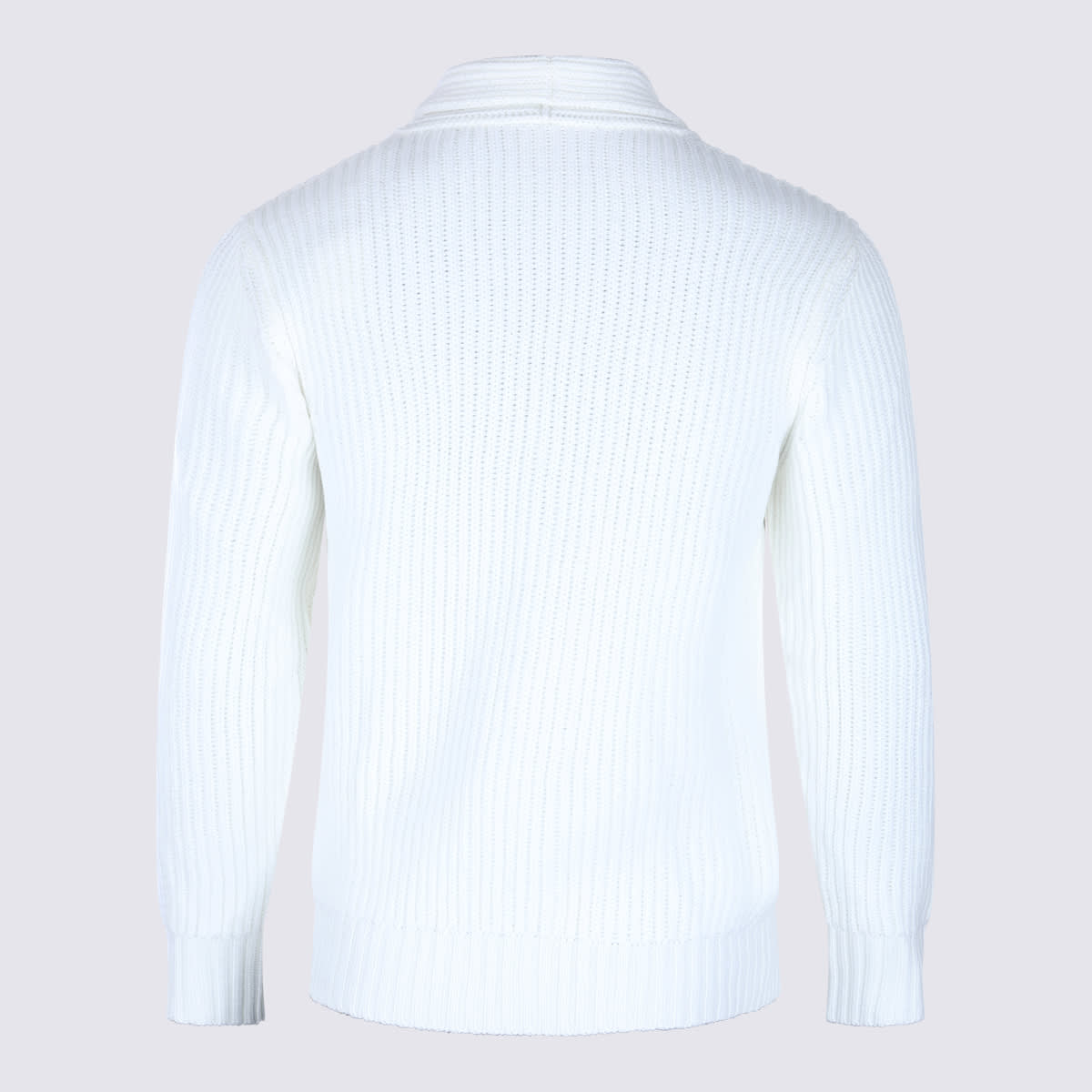 Eleventy Ribbed Texture Shawl Collar Long Sleeves In White