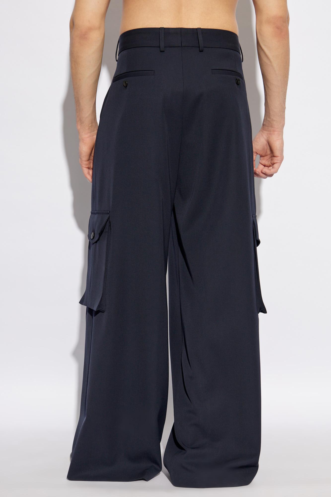 Dries Van Noten Navy-blue Wool Tris Pants In Blue