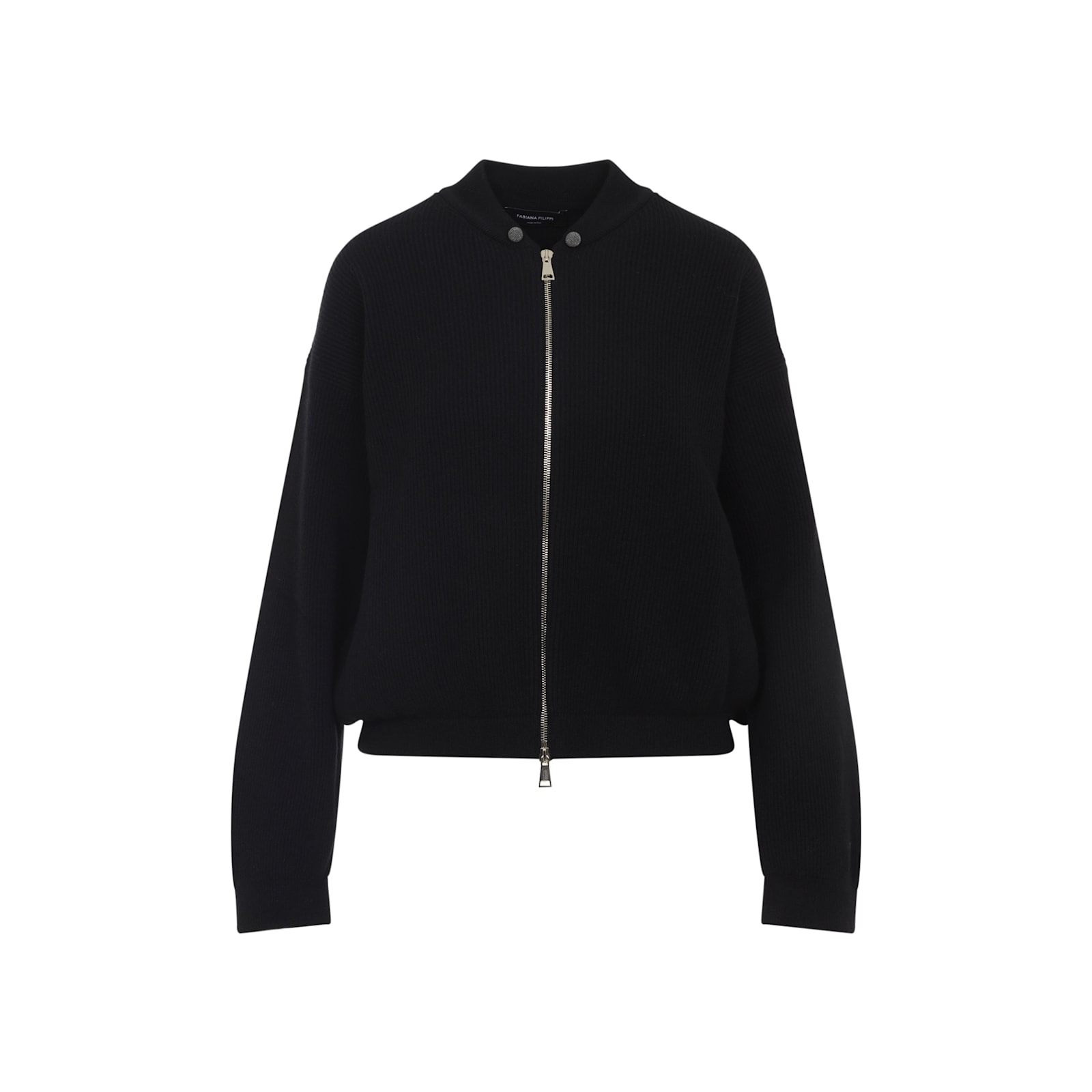 Fabiana Filippi Long Sleeve Bomber Jacket With Ribbed Cuffs In Black