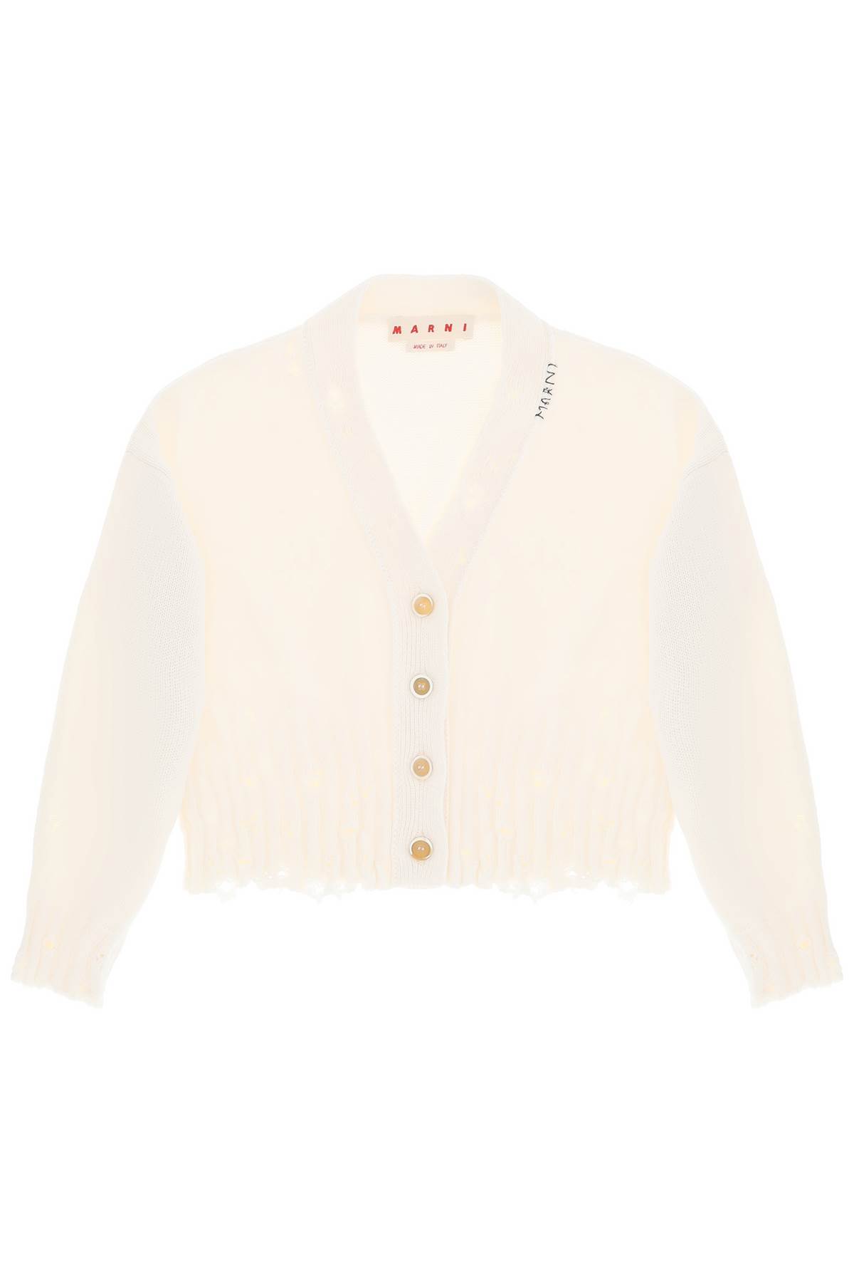Shop Marni Destroyed-effect Cropped Cardigan In White