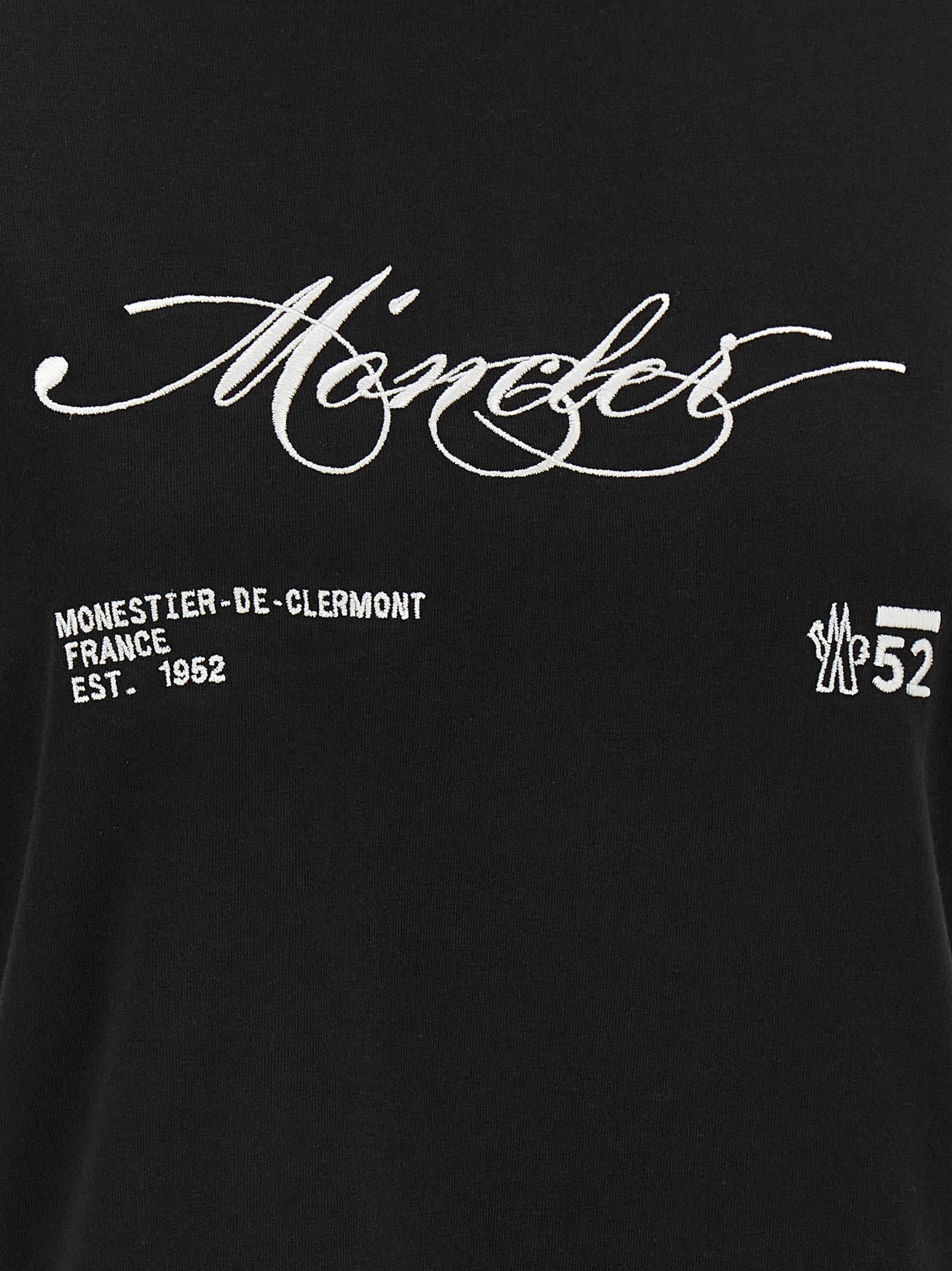 Moncler Cotton T-shirt With Embroidered Cursive Logo In Black