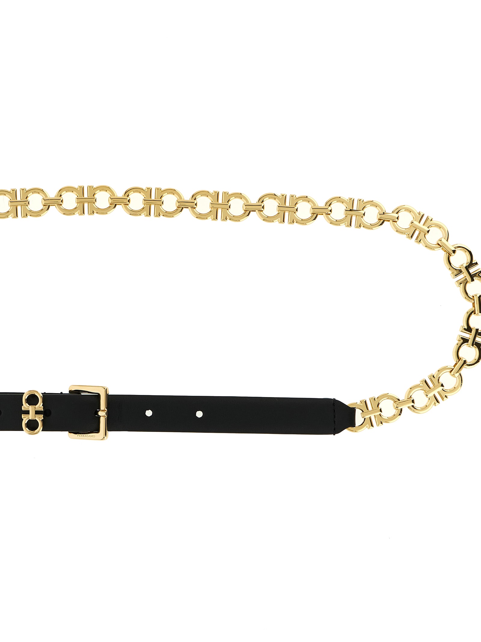 Ferragamo Gancini-chain Square-buckle Belt In Gold