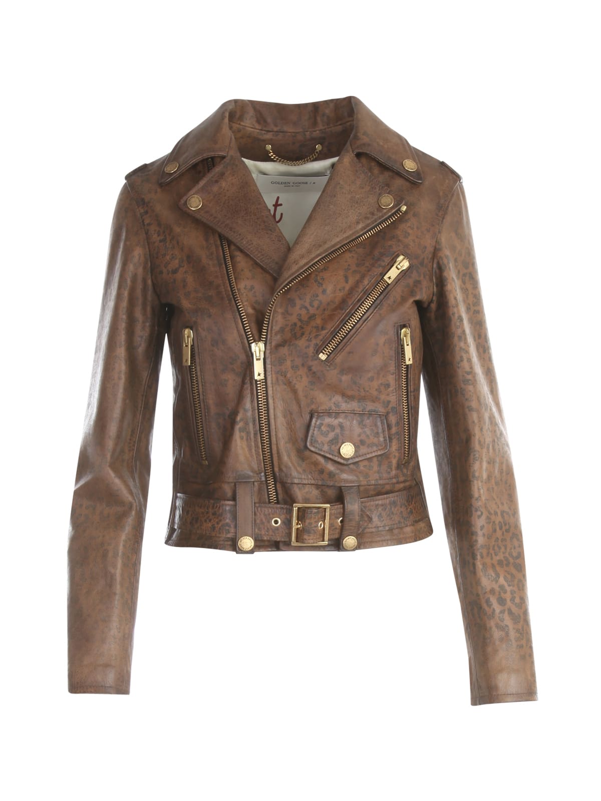 Golden Goose Golden W`s Perfecto Faded Leopard Print Distressed Leather
