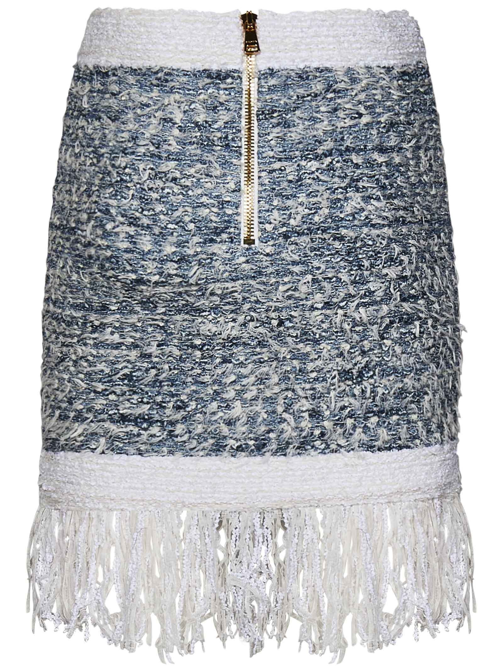 Shop Balmain Mini Skirt In Blue/white