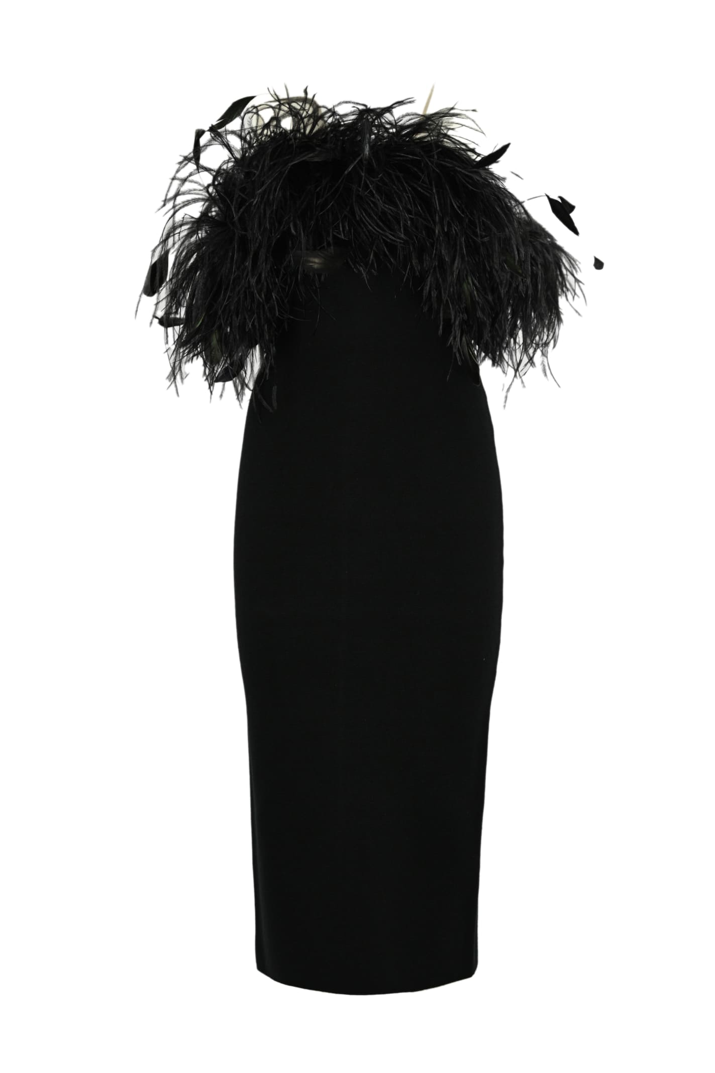 eolo Dress In Silk And Wool With Feathers