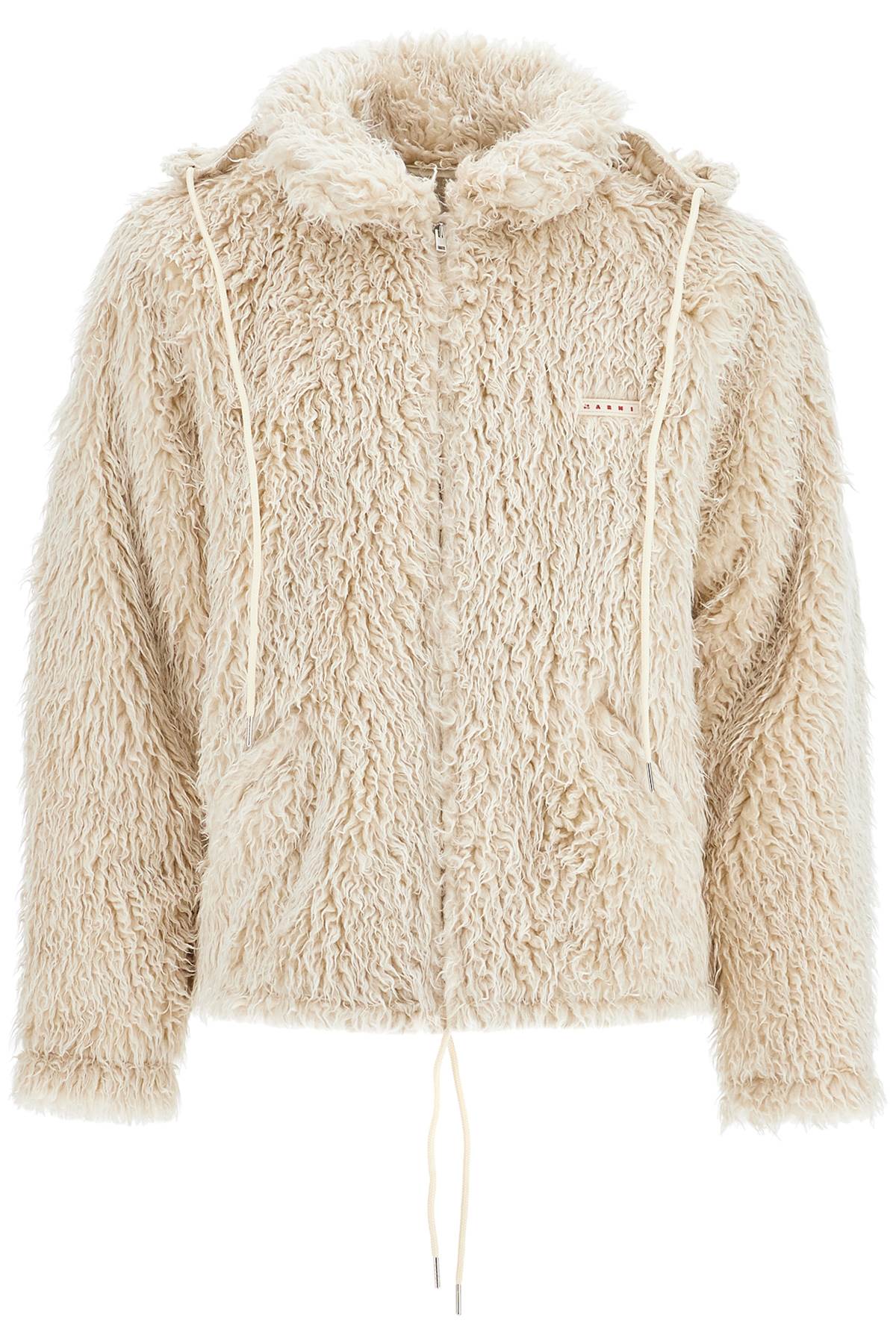 Shop Marni Faux Fur Jacket With Removable Hood. In Glass