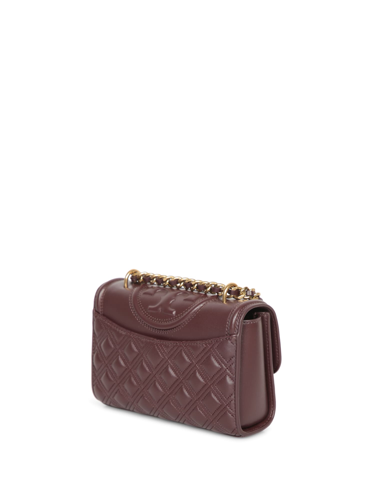 Shop Tory Burch Fleming Shoulder Bag In Brown Leather In Bordeaux