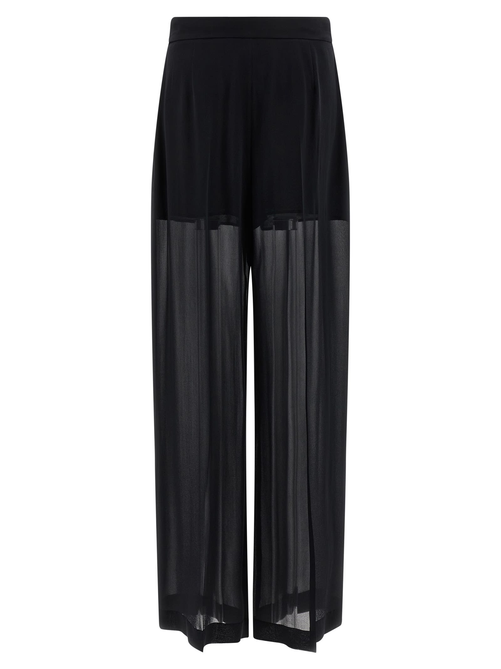 Alberta Ferretti Wide Leg Silk Trousers With Sheer Panels In Black