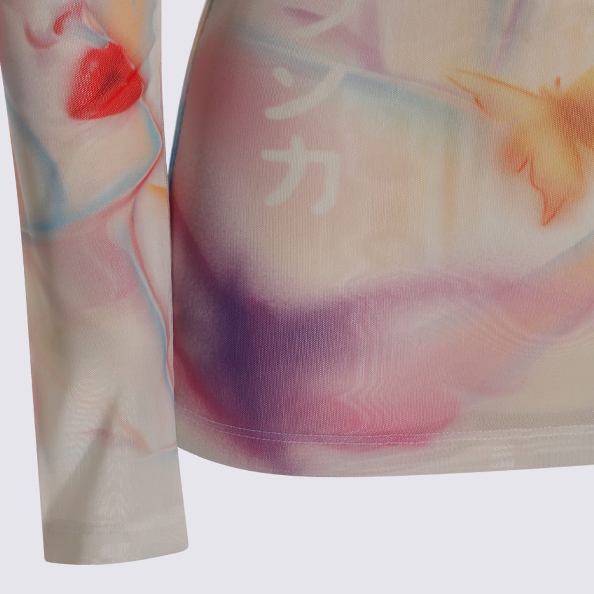 Casablanca Artistic Sleeve Print With Sheer High Neck In Blue