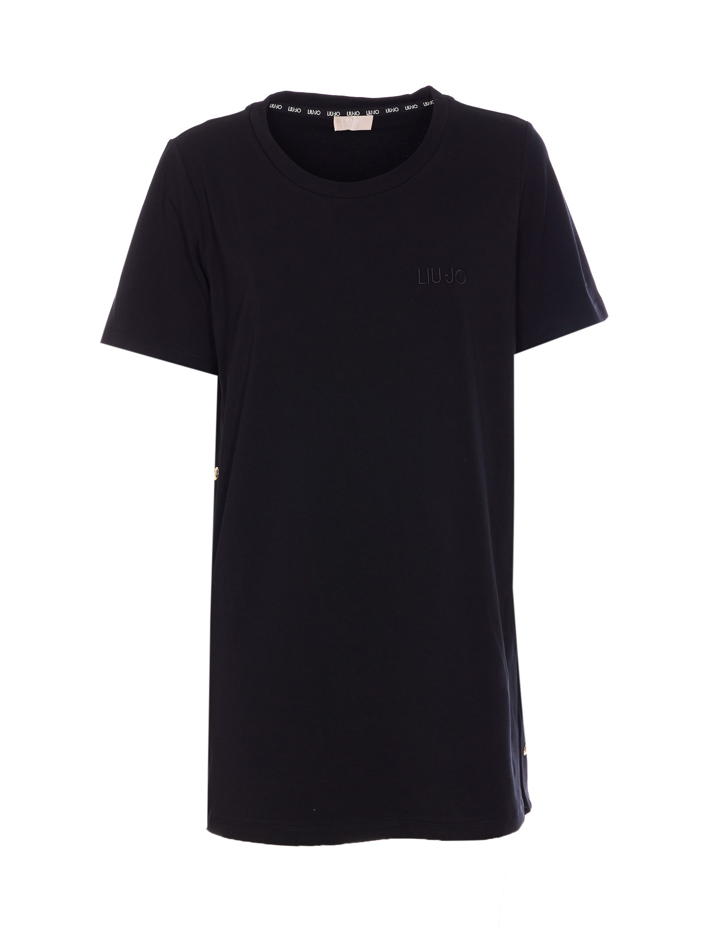 Liu •jo Crewneck T-shirt Button Embellishments In Black