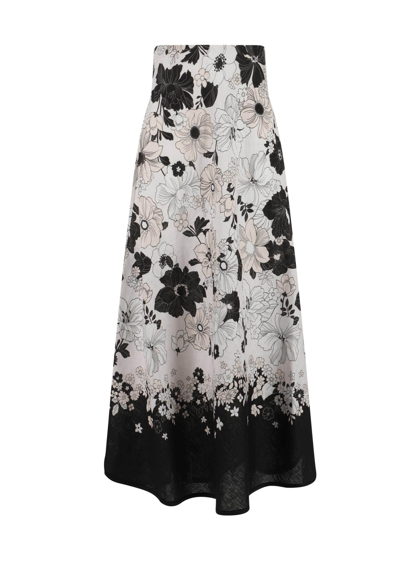 Shop Zimmermann Long Skirt In Ivory/black Floral