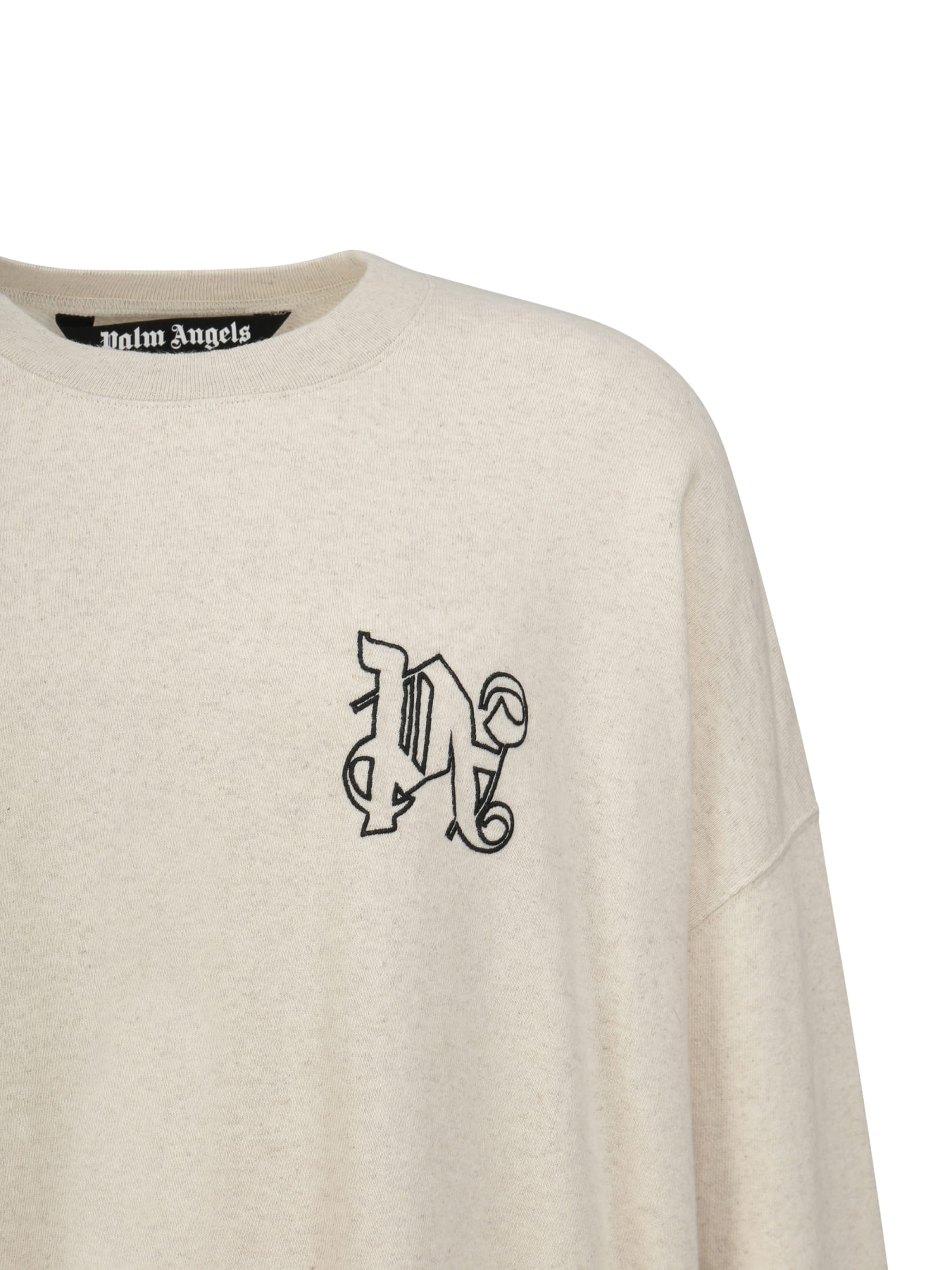 Palm Angels Monogram Crewneck Sweatshirt In Beige