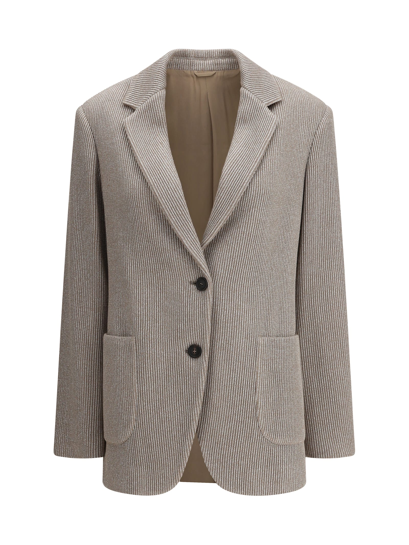 Brunello Cucinelli Ribbed Deisgn Lurex Jacket In Gray