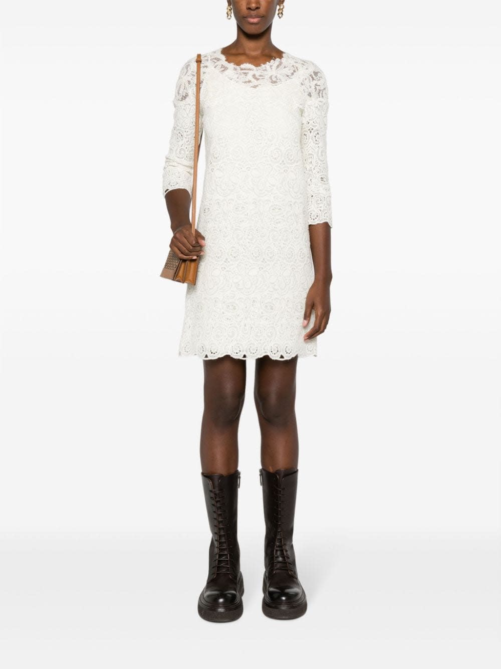 Ermanno Scervino Guipure Lace Shift Minidress In White